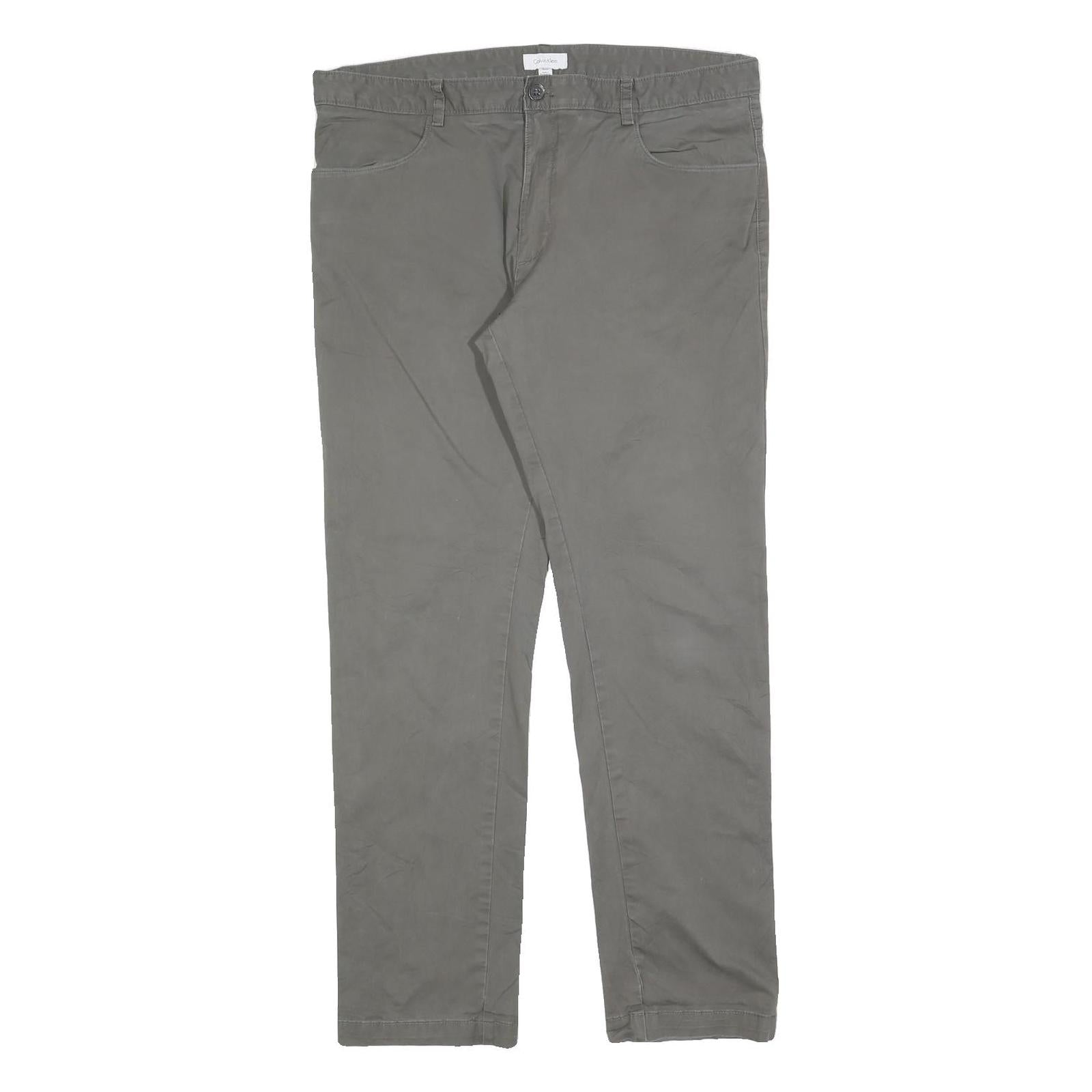 CALVIN KLEIN Mens Regular Cotton Blend Grey Trousers W36 L32 Zip Classic Refurbished - N/A refurbished available on Cerqular