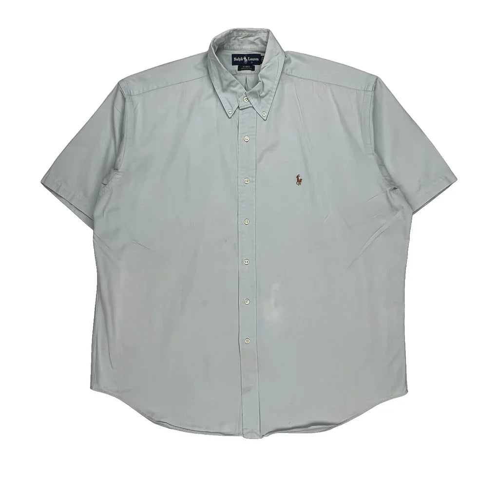 Blake Shirt Ralph Lauren Short Sleeve Shirt - XL Blue Cotton Refurbished - Thrifted (note: this is a term often used to describe second- refurbished available on Cerqular