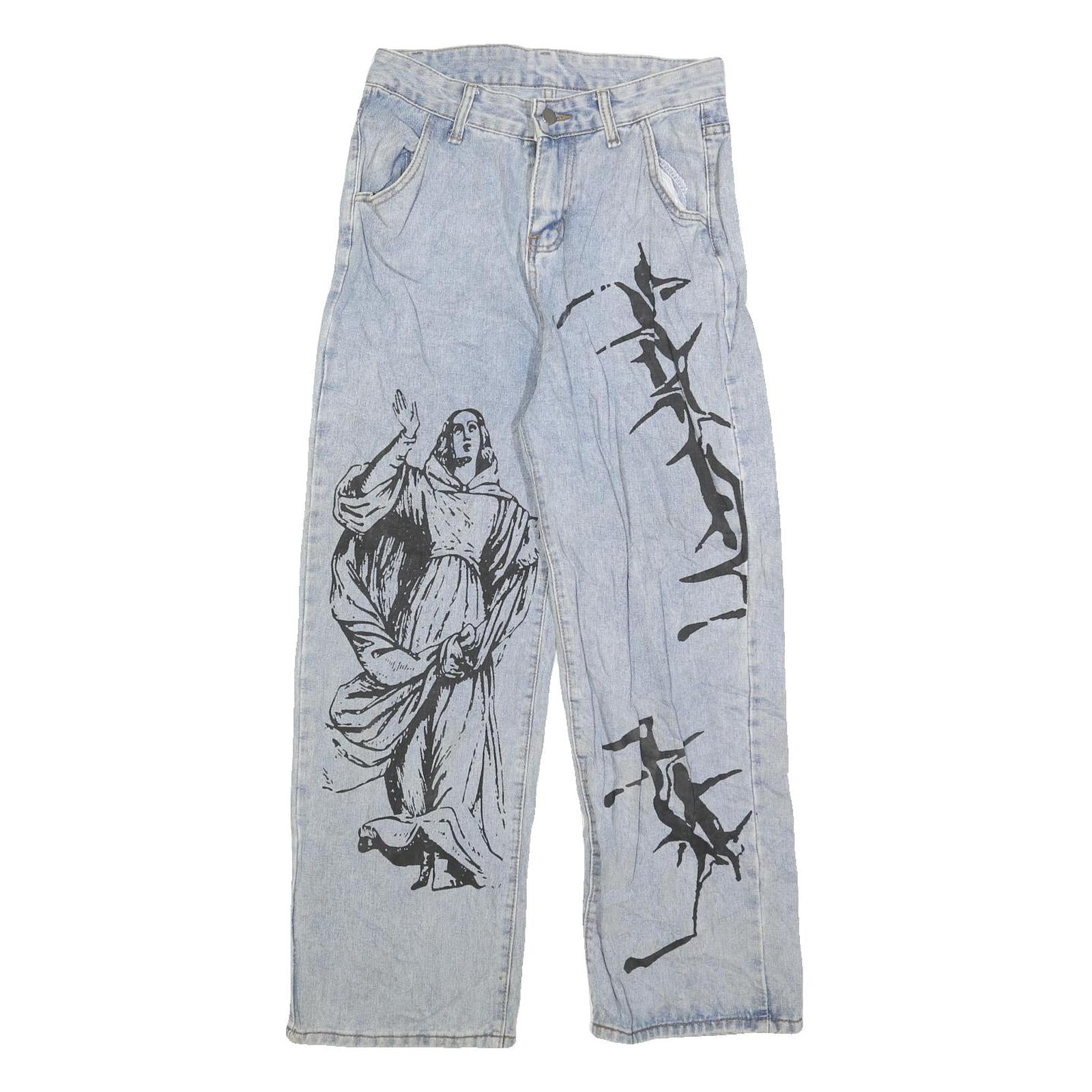 Womens Light Blue Relaxed Fit Denim Jeans W28 L25 Artistic Printed Design Cotton Refurbished - N/A refurbished available on Cerqular