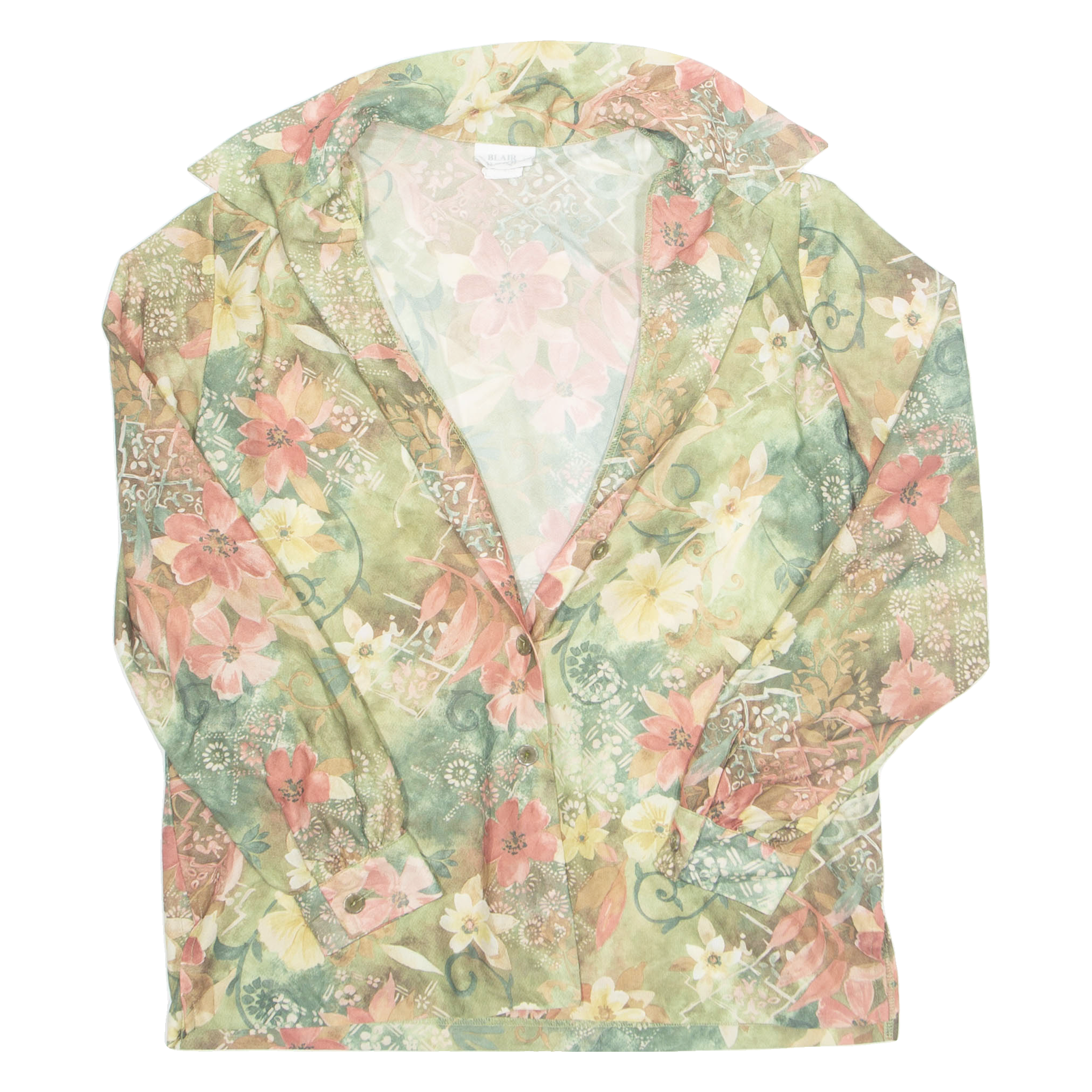 BLAIR BOUTIQUE Womens Printed Blouse Green Collared Long Sleeve Floral M Refurbished - N/A refurbished available on Cerqular