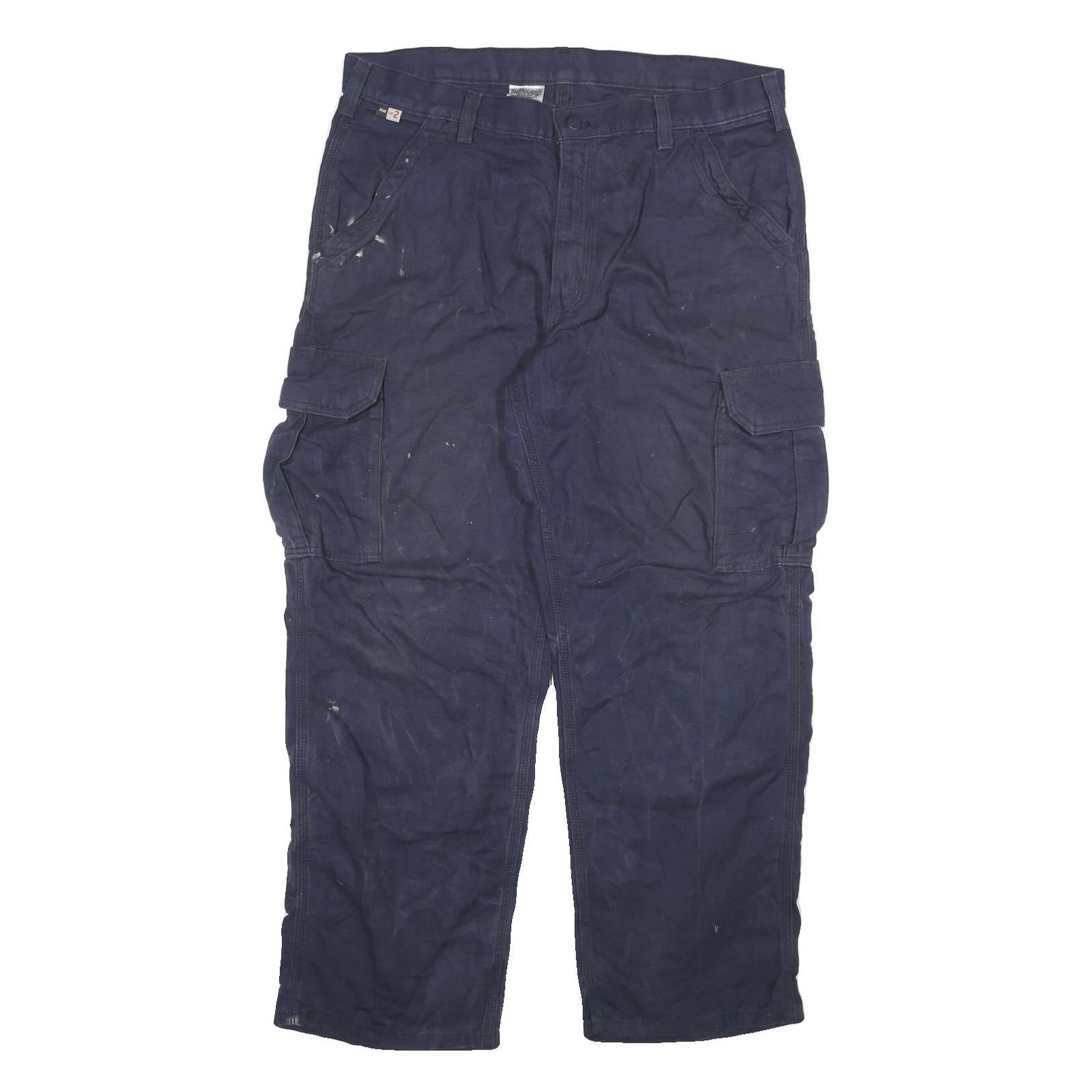 CARHARTT Mens Cotton Blend Navy Relaxed Cargo Trousers W38 L30 Workwear Zip Refurbished - N/A refurbished available on Cerqular