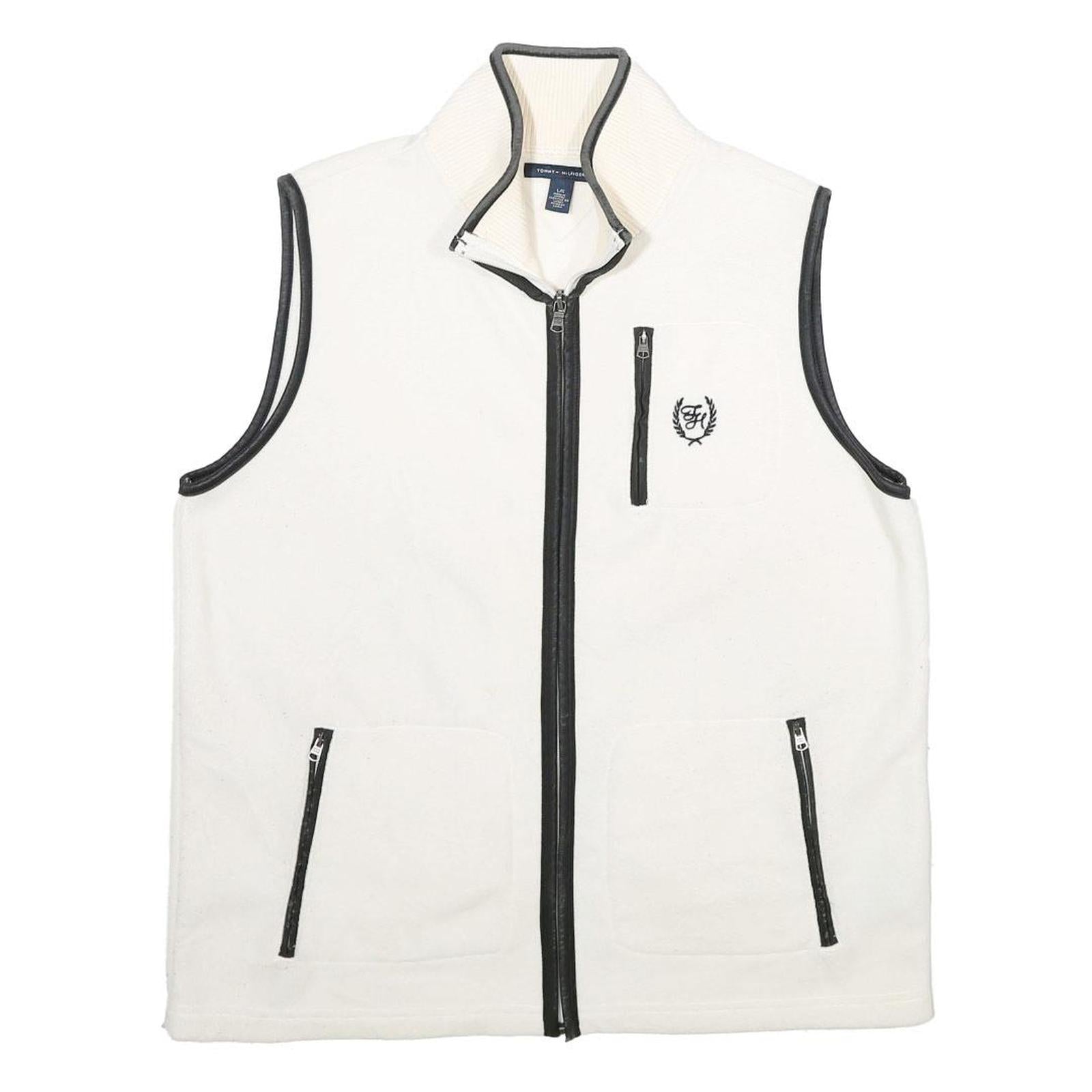 TOMMY HILFIGER Womens White Jacket L Polyester Plain Zip Up Cozy Layer Refurbished - N/A refurbished available on Cerqular