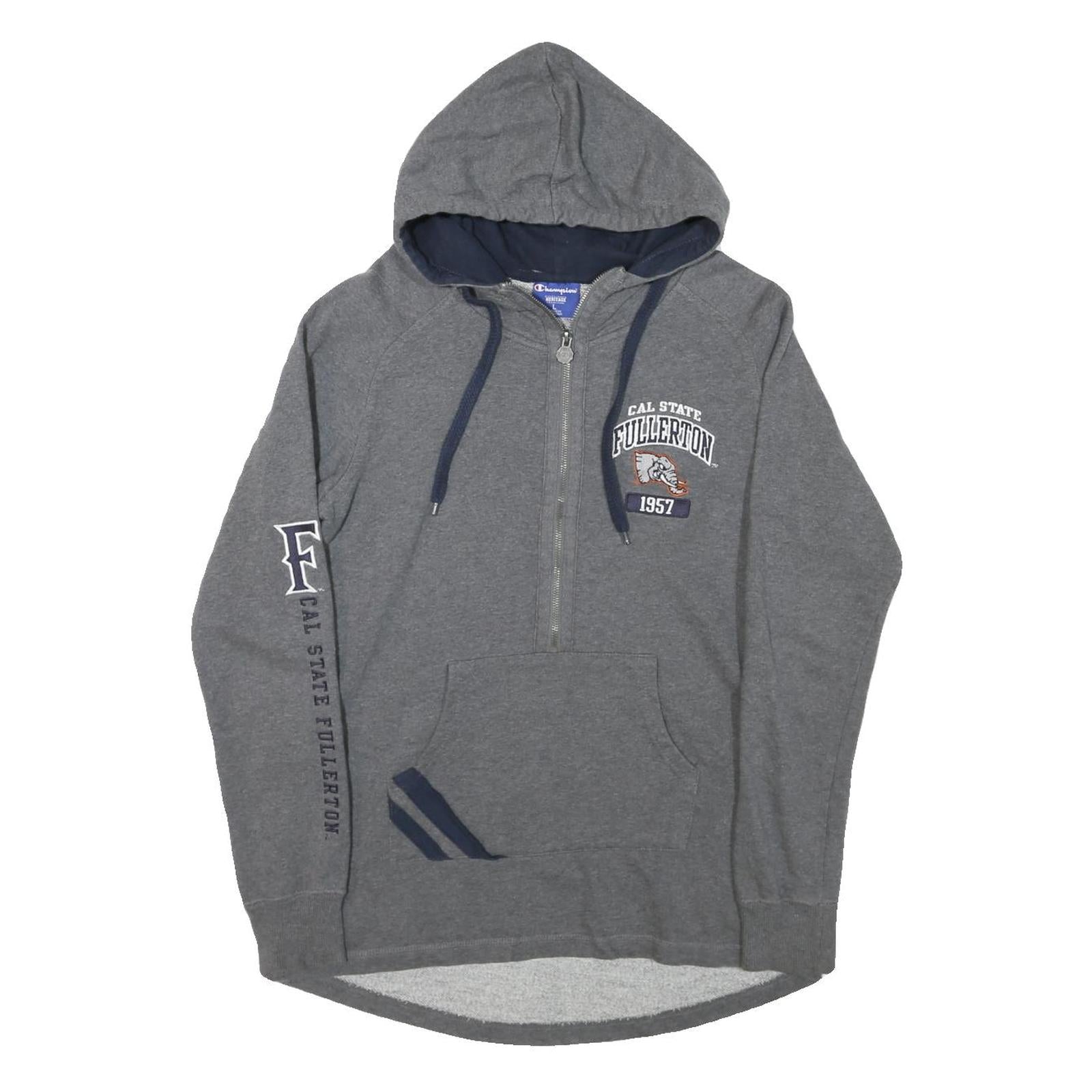 CHAMPION Womens Grey Cal State Fullerton ¼ Zip Hoodie L Casual Sweatshirt Refurbished - N/A refurbished available on Cerqular