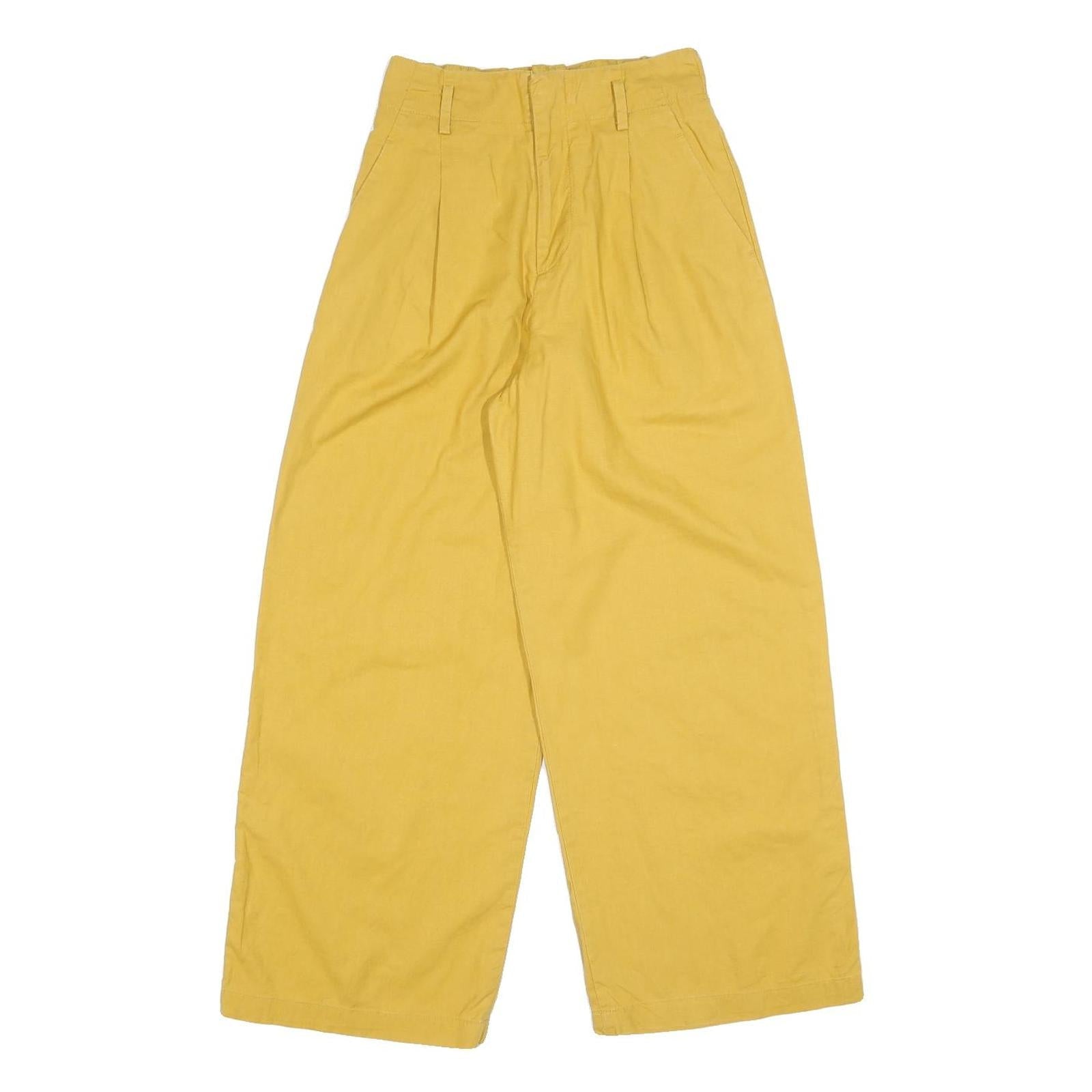 Womens Relaxed Fit Yellow Cotton Blend Wide-Leg Trousers W25 L26 Casual Zip Refurbished - N/A refurbished available on Cerqular