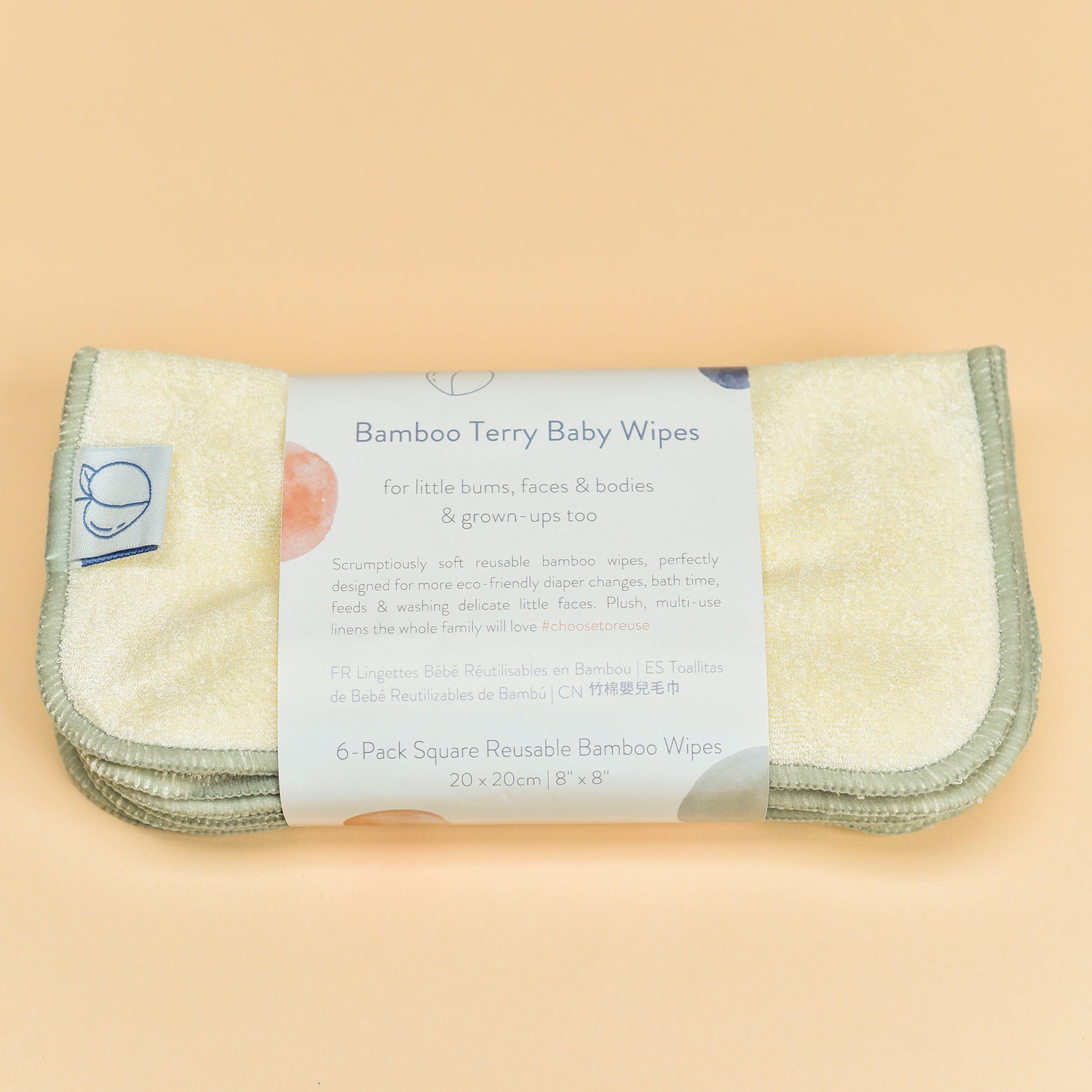 Bamboo Terry Reusable Baby Wipes 6-Pack | Color: Moss Refurbished - Just Peachy refurbished available on Cerqular