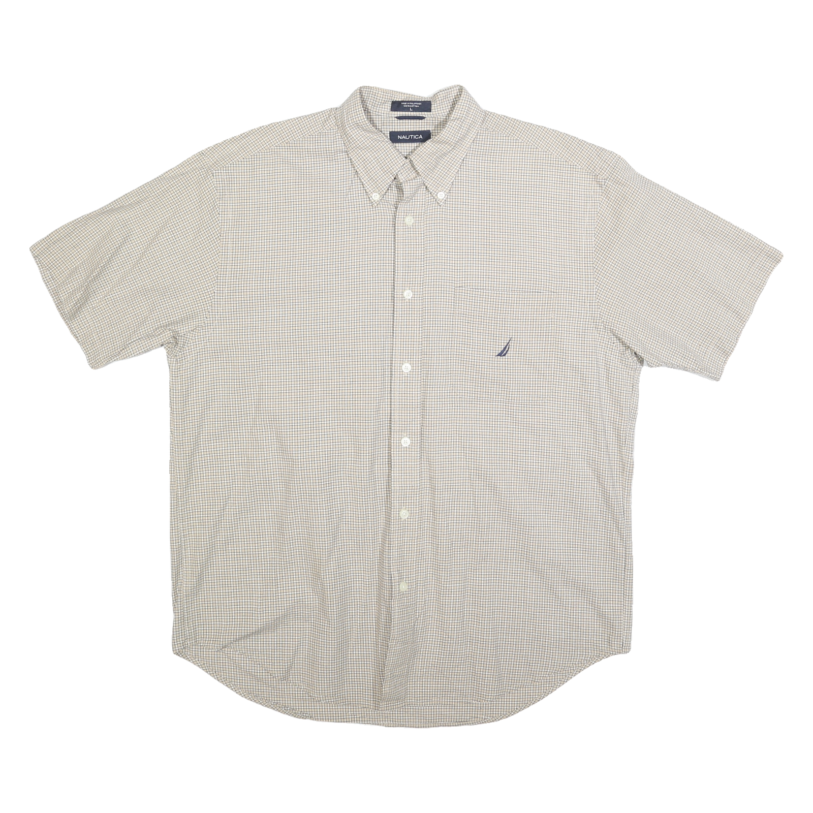 NAUTICA Mens Beige Check Shirt L Cotton Blend Button-Down Collar Short Sleeve Refurbished - N/A refurbished available on Cerqular