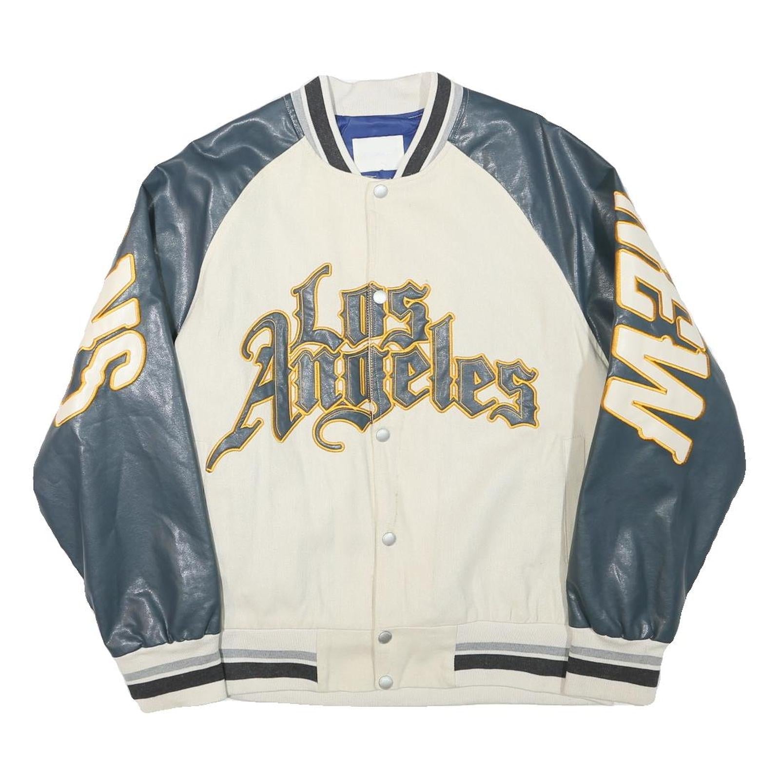 STIWAUP Mens Cream & Grey Los Angeles Graphic Button Jacket L Cotton Blend Refurbished - N/A refurbished available on Cerqular