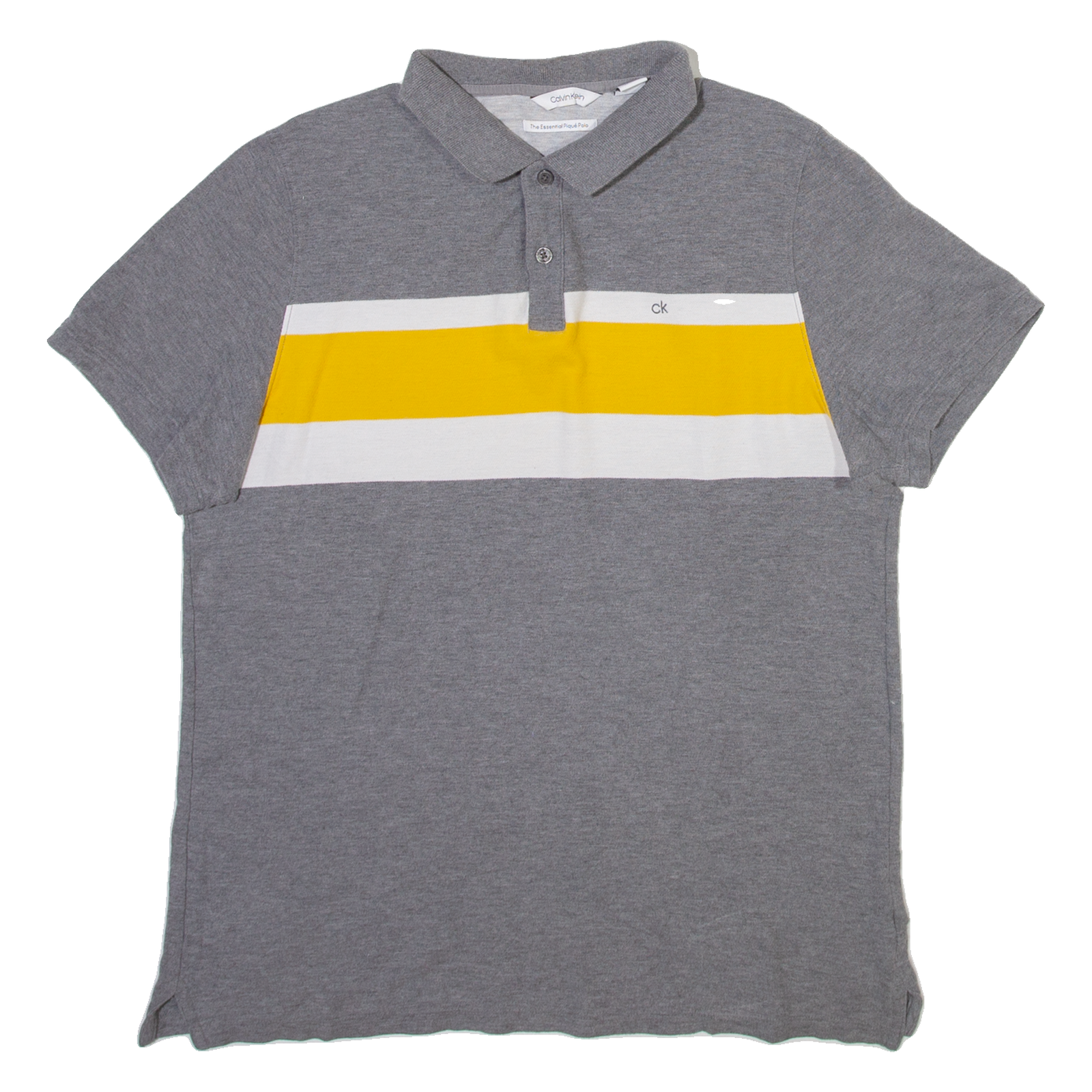 CALVIN KLEIN Mens Polo Shirt Grey Striped M Refurbished - N/A refurbished available on Cerqular