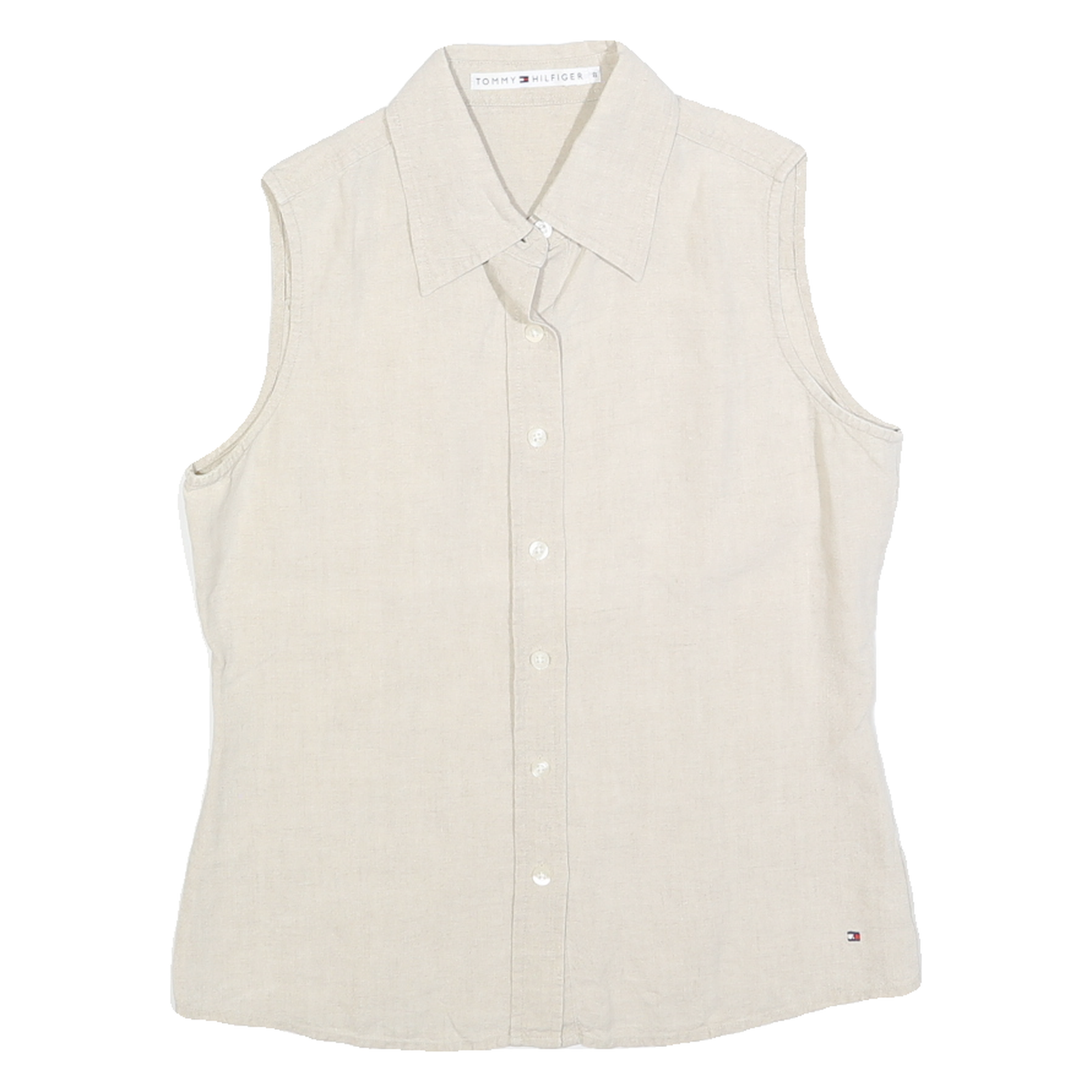TOMMY HILFIGER Womens Beige Sleeveless Linen Shirt S Classic Casual Summer Top Refurbished - N/A refurbished available on Cerqular