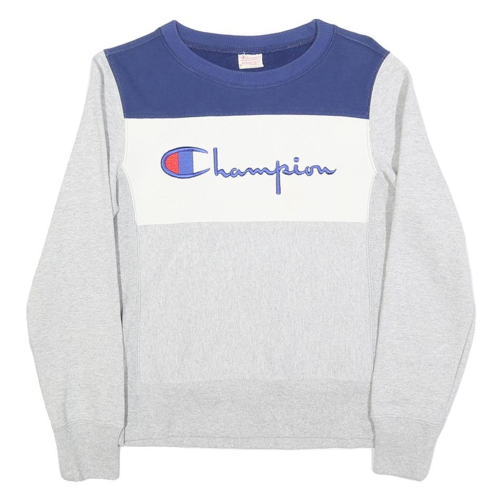 CHAMPION REVERSE WEAVE Mens Grey & Blue Logo Crew Neck S Sweatshirt Refurbished - N/A refurbished available on Cerqular