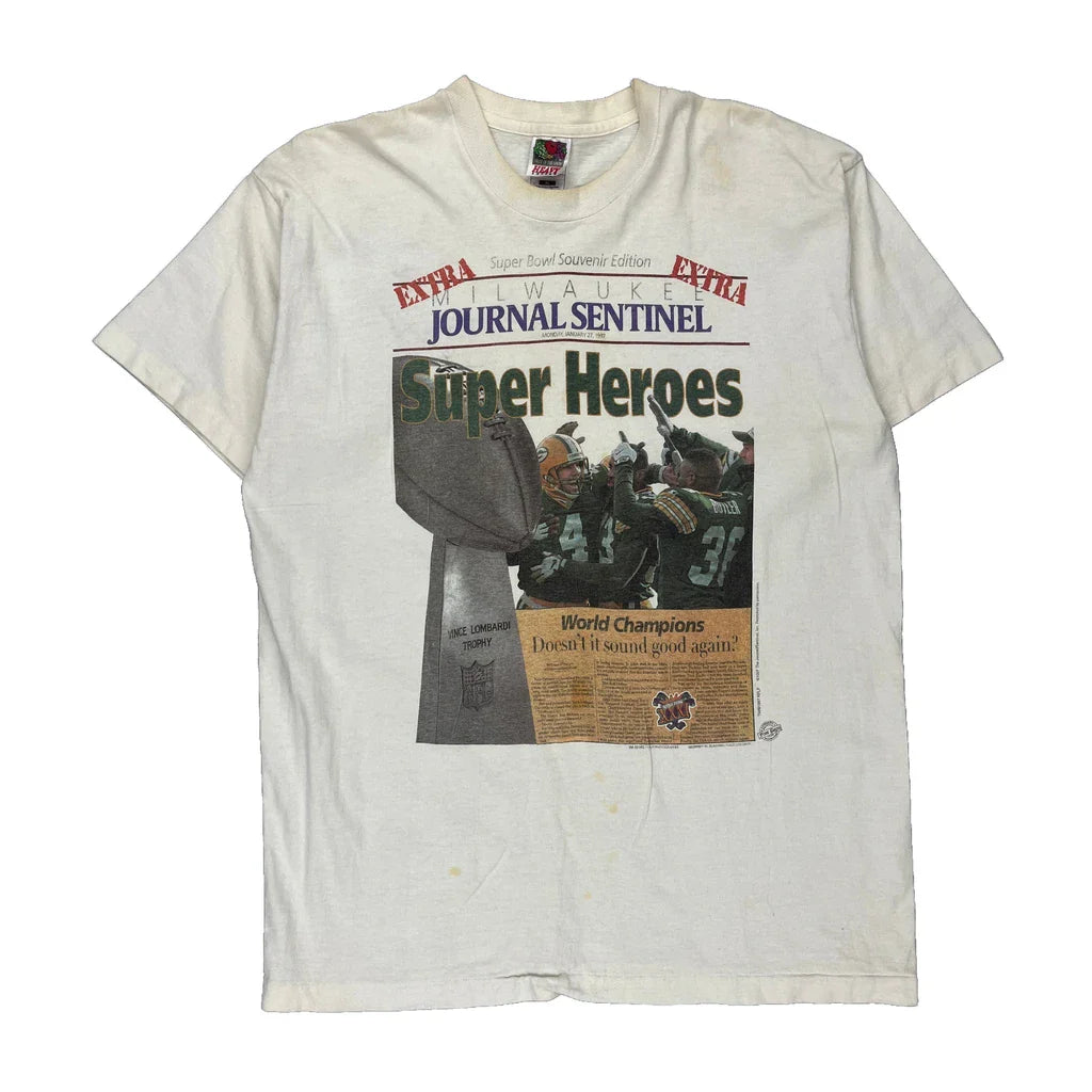 Buy Green Bay Packers Fruit Of The Loom Graphic T-Shirt - XL White Cotton Refurbished - $37.51 Green Bay Packers Fruit Of The Loom Graphic T-Shirt - XL White Cotton Refurbished - Thrifted (note: this is a term often used to describe second- refurbished available on Cerqular