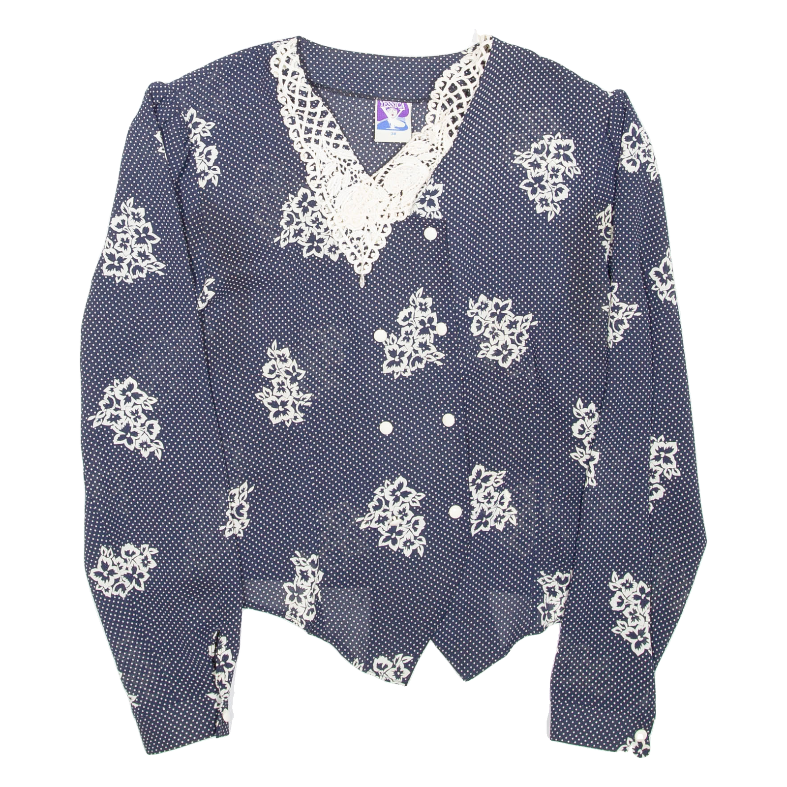 YESSICA Womens Printed Blouse Blue V-Neck Long Sleeve Floral L Refurbished - N/A refurbished available on Cerqular