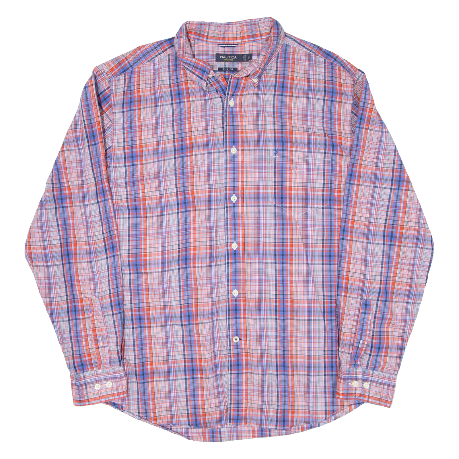 NAUTICA Slim Fit Mens Shirt Red Check Long Sleeve XL Refurbished - N/A refurbished available on Cerqular