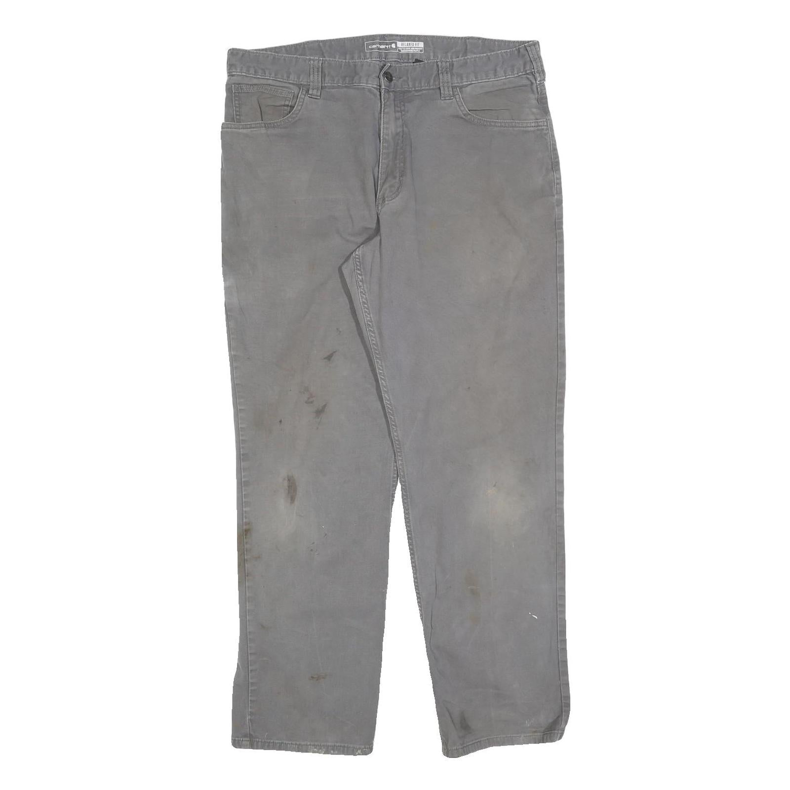 CARHARTT Mens Cotton Blend Grey Regular Straight Trousers W36 L32 Workwear Refurbished - N/A refurbished available on Cerqular