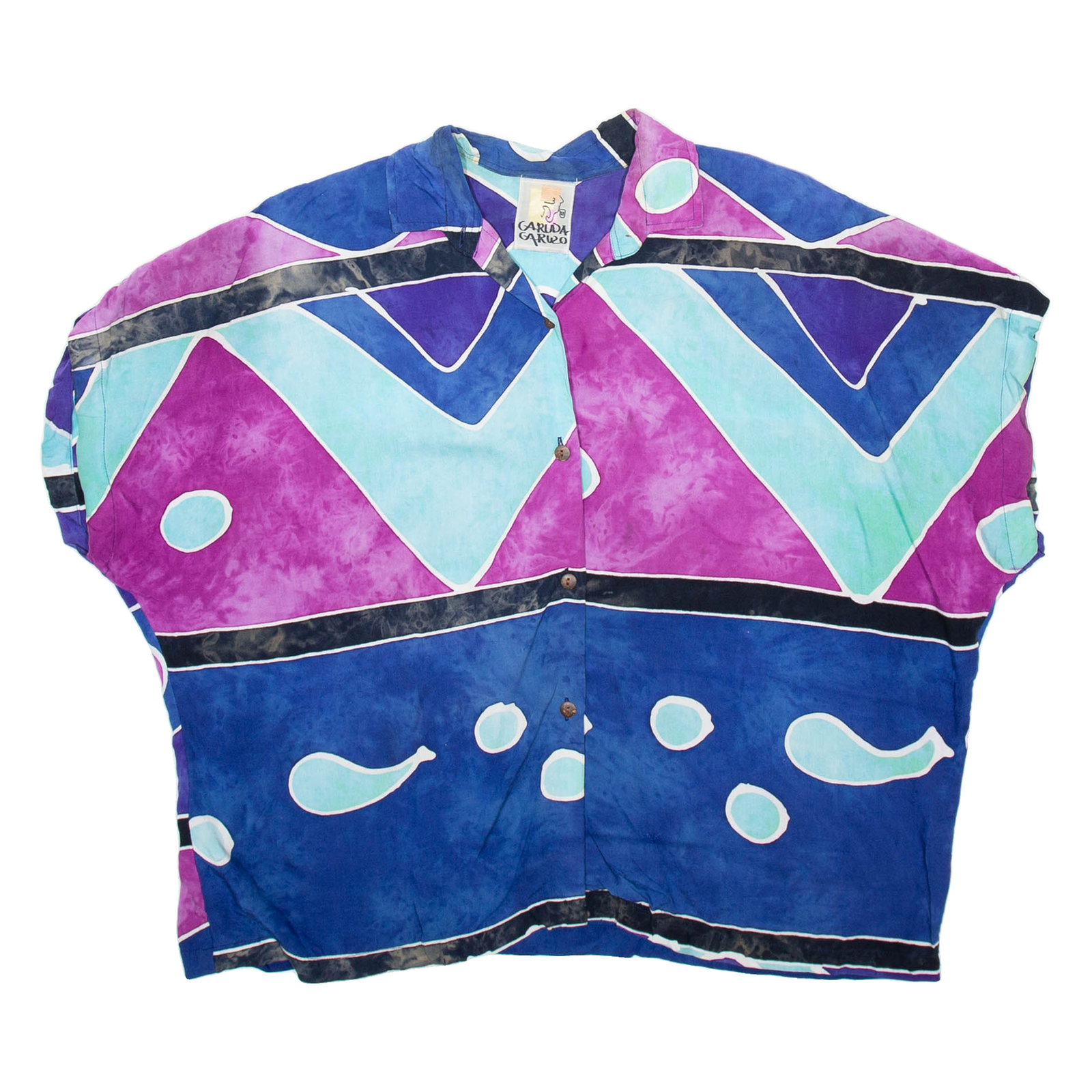 CARUSO CARUSO Womens Printed Blouse Blue Collared Crazy Pattern L Refurbished - N/A refurbished available on Cerqular
