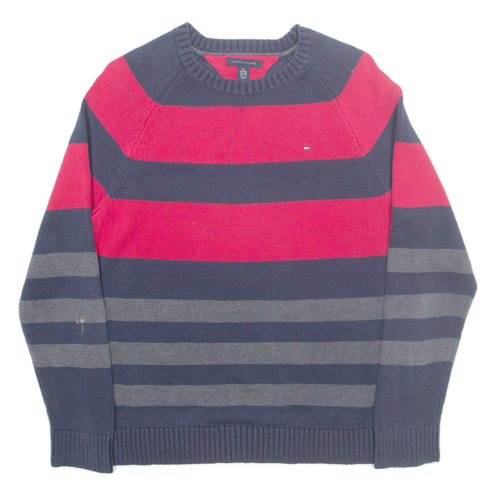 TOMMY HILFIGER Mens Patterned Jumper Blue Striped Tight Knit XL Refurbished - N/A refurbished available on Cerqular
