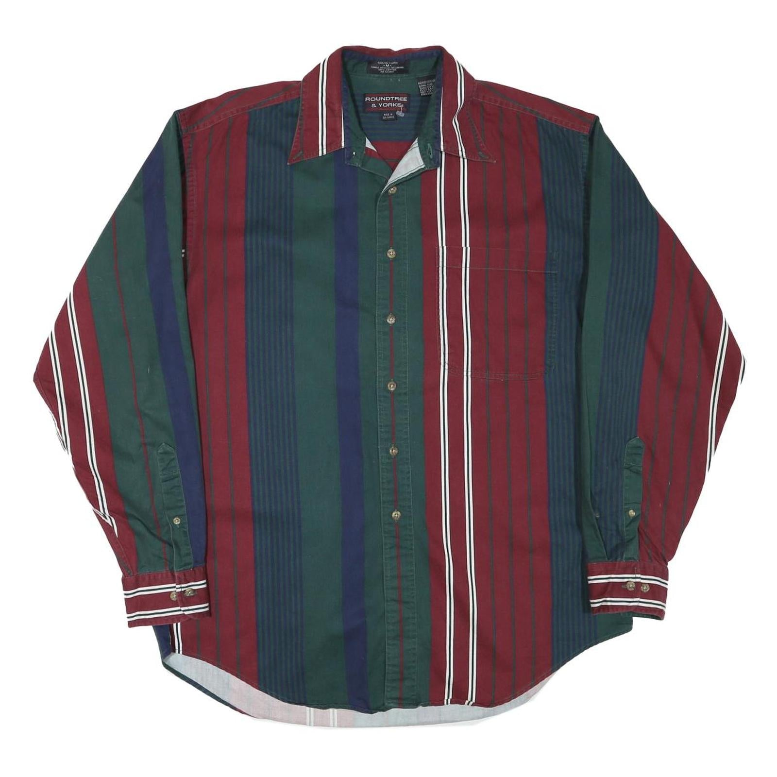ROUNDTREE AND YORKE Mens Burgundy Green Navy Stripe Shirt M Cotton Blend Casual Refurbished - N/A refurbished available on Cerqular