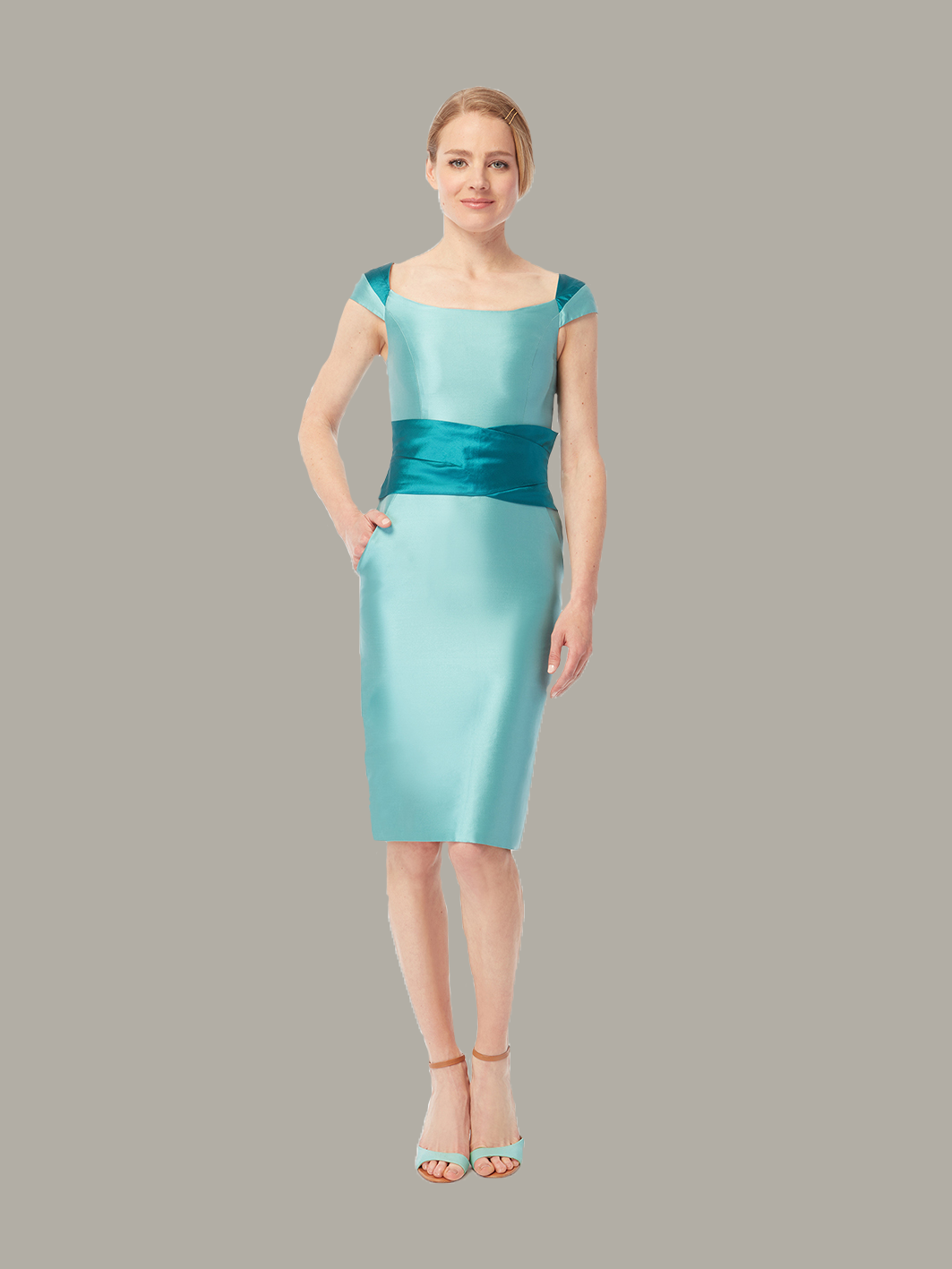KATHRYN | Two-Tone Fitted Occasion Dress | Lagoon-Teal | Colour: Lagoon | Size: UK 12 (US 6) Refurbished - N/A refurbished available on Cerqular