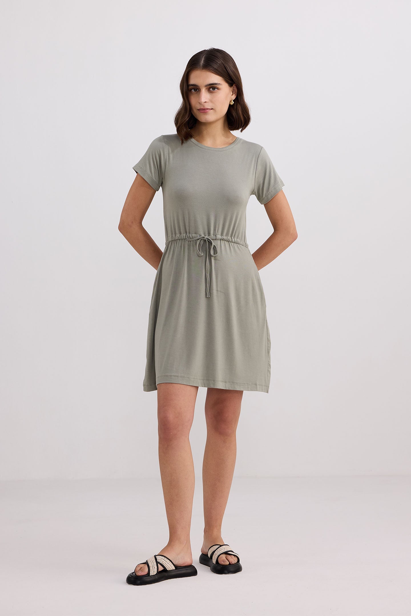 Buy Drawstring Short T-shirt Dress in Light Olive | Color: Frost & Mist | Size: XL Refurbished - $129.00 Drawstring Short T-shirt Dress in Light Olive | Color: Frost & Mist | Size: XL Refurbished - Resistor (Note: This is a generic term for an electronic component, refurbished available on Cerqular