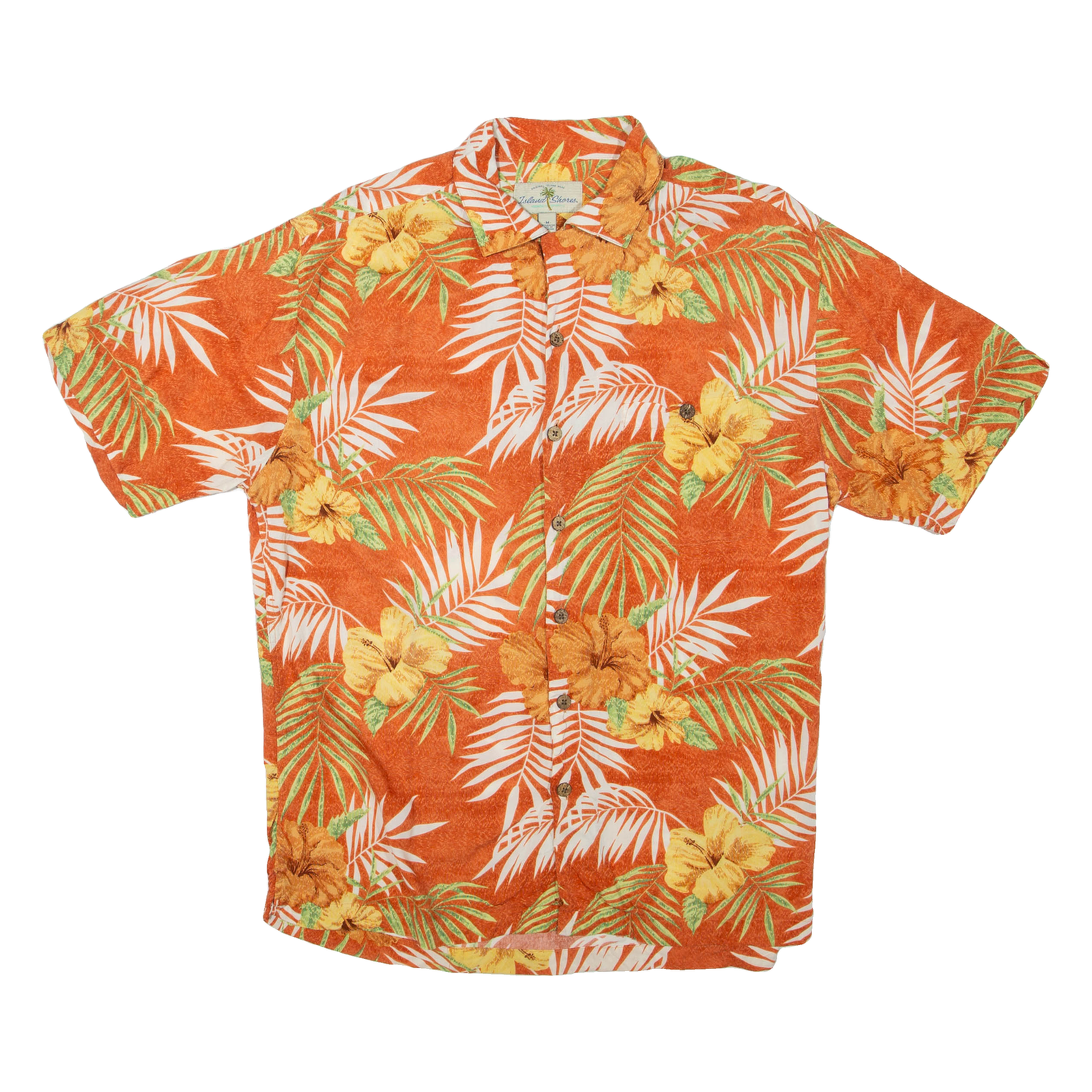 ISLAND SHORES Mens Hawaiian Shirt Orange Floral M Refurbished - N/A refurbished available on Cerqular