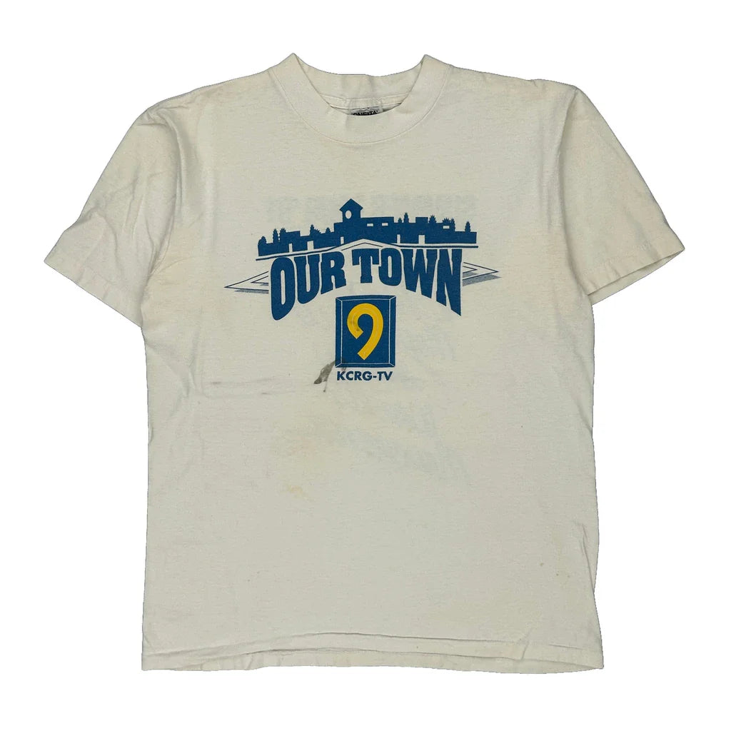 Our Town Oneita Single Stitch T-Shirt - Large White Cotton Refurbished - Thrifted (note: this is a term often used to describe second- refurbished available on Cerqular