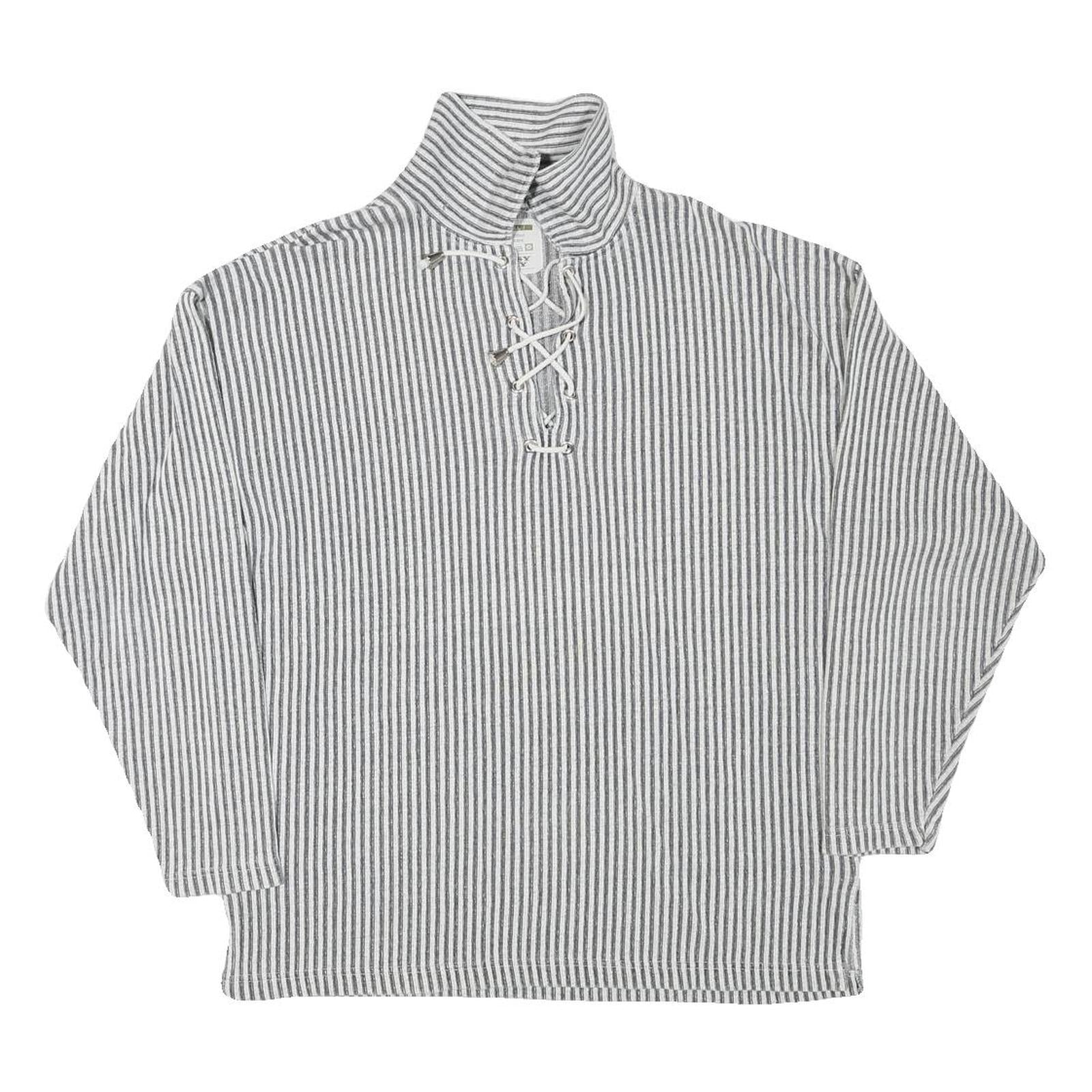 EASY WAY Mens Grey & White Striped Pullover Sweatshirt L Lace Up Neck Casual Refurbished - N/A refurbished available on Cerqular