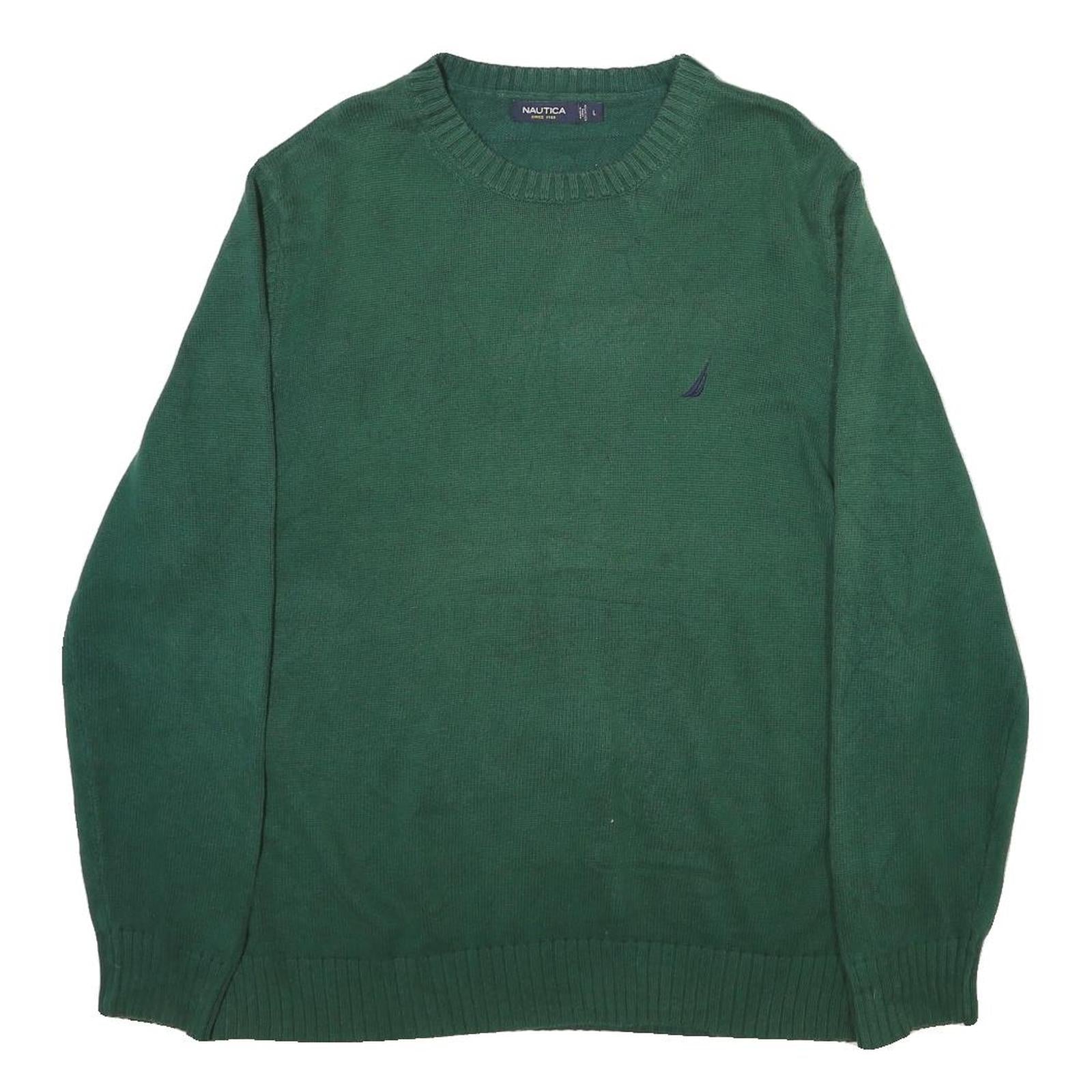 NAUTICA Mens Green Plain Crew Neck Basic Knit Jumper L Cotton Blend Casual Refurbished - N/A refurbished available on Cerqular