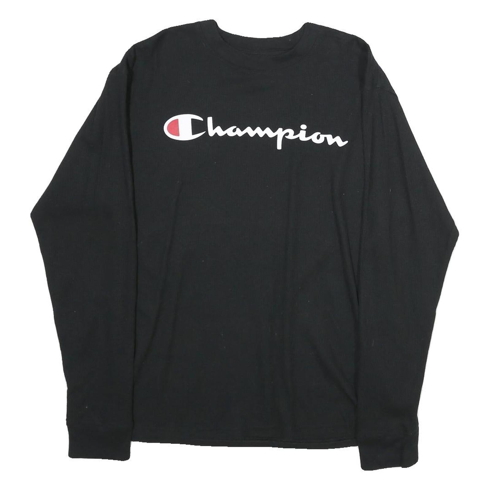 CHAMPION Mens Black Long Sleeve Crew Neck Cotton T-Shirt M Logo Print Refurbished - N/A refurbished available on Cerqular