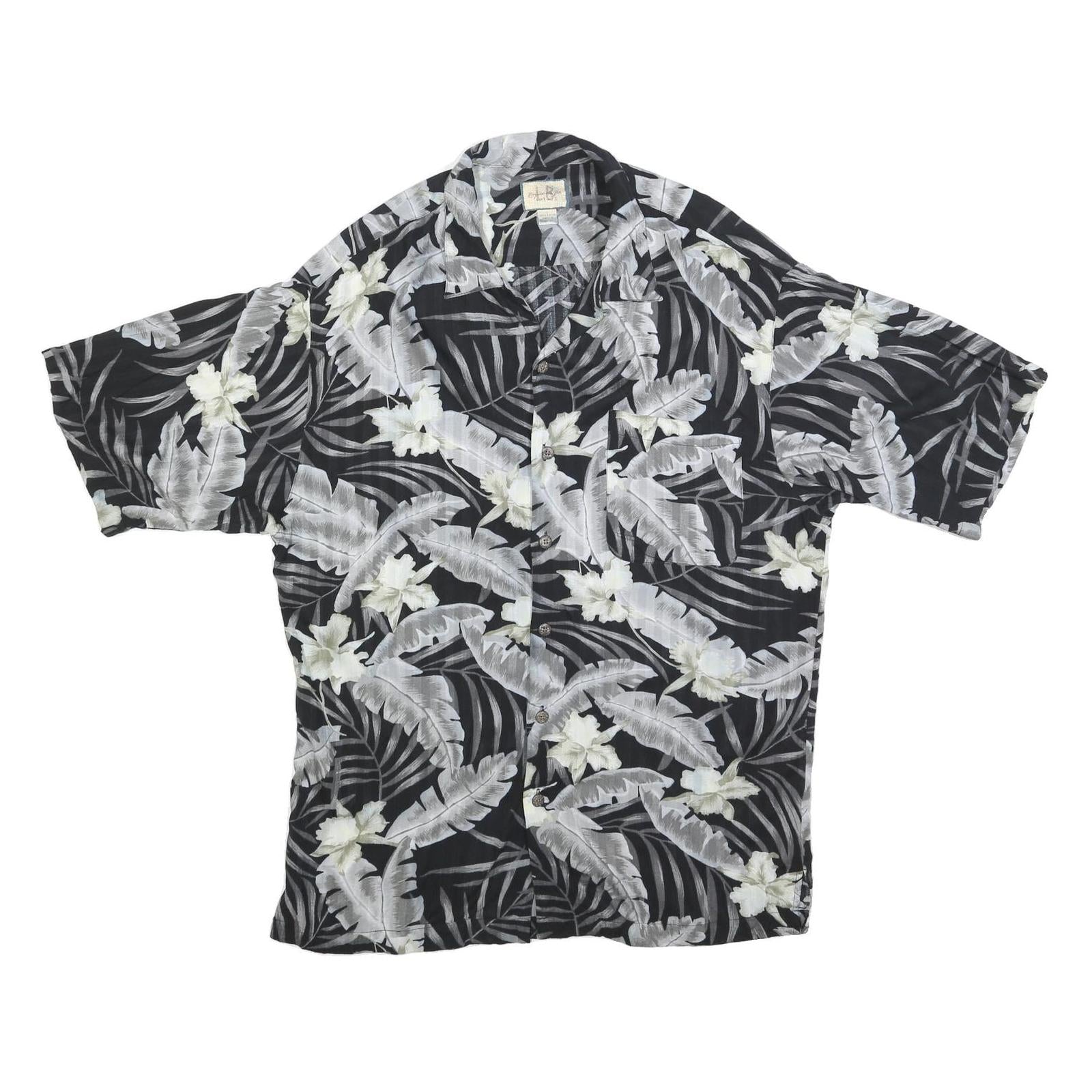 LINQUINE BARS Mens Black & Grey Rayon Hawaiian Shirt L Tropical Floral Print Refurbished - N/A refurbished available on Cerqular