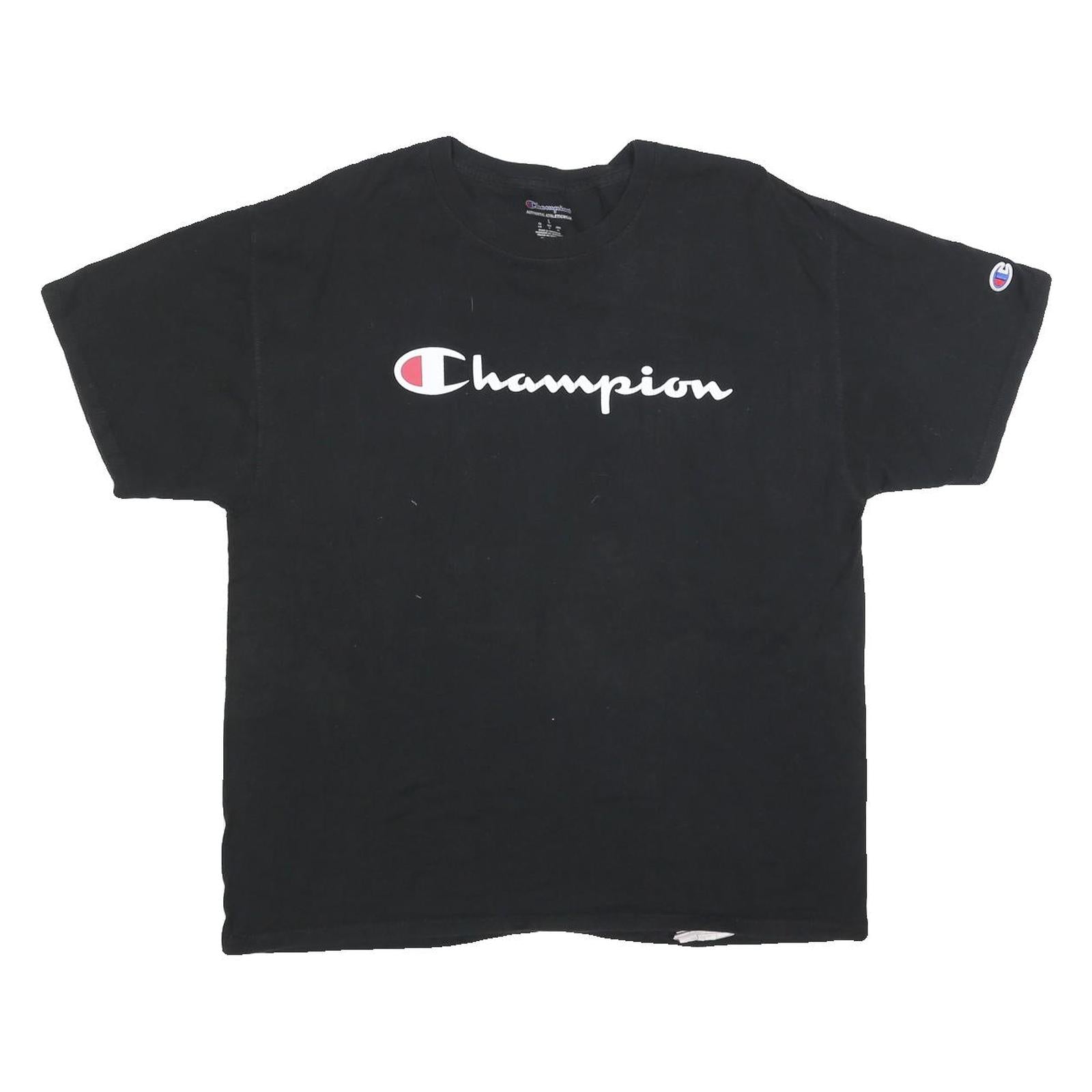 CHAMPION Mens Black L Short Sleeve Crew Neck Logo Cotton Blend T-Shirt Refurbished - N/A refurbished available on Cerqular