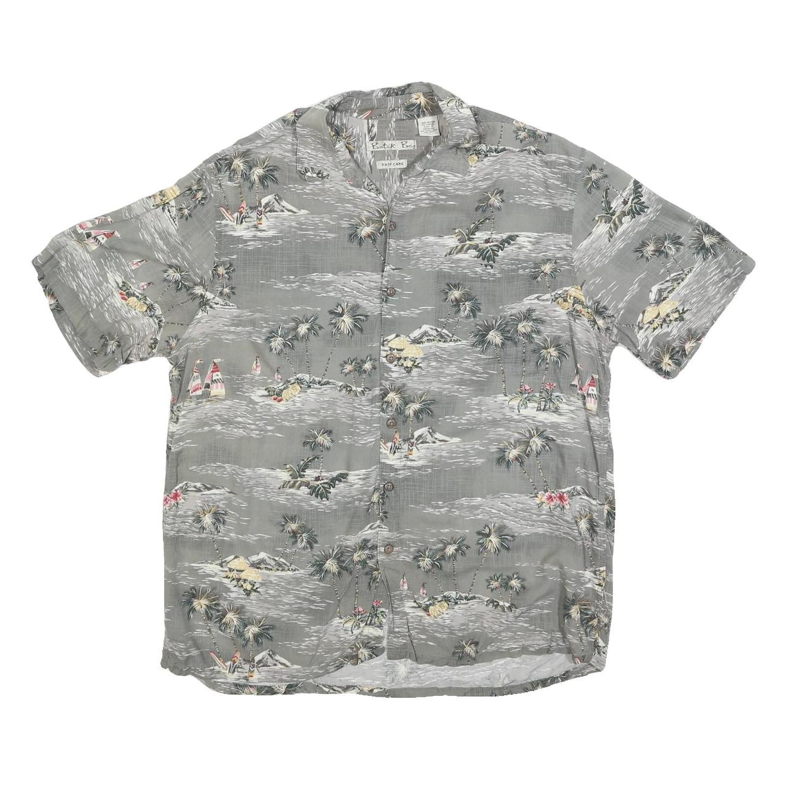 BATIK BAY Mens Grey Rayon Hawaiian Shirt L Breezy Tropical Print Summer Style Refurbished - N/A refurbished available on Cerqular