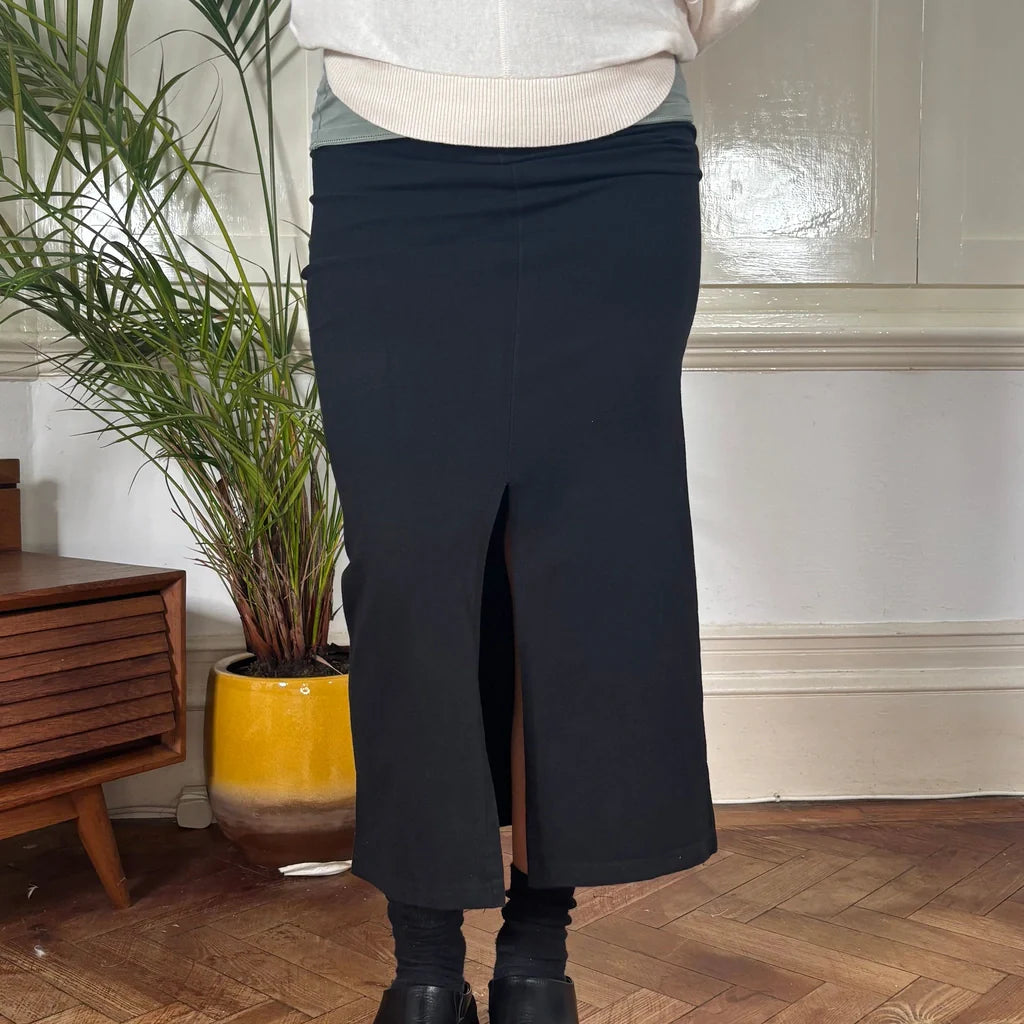 Onyx Midi Pencil Skirt - 24W UK 4 Black Cotton Blend Refurbished - Thrifted (note: this is a term often used to describe second- refurbished available on Cerqular