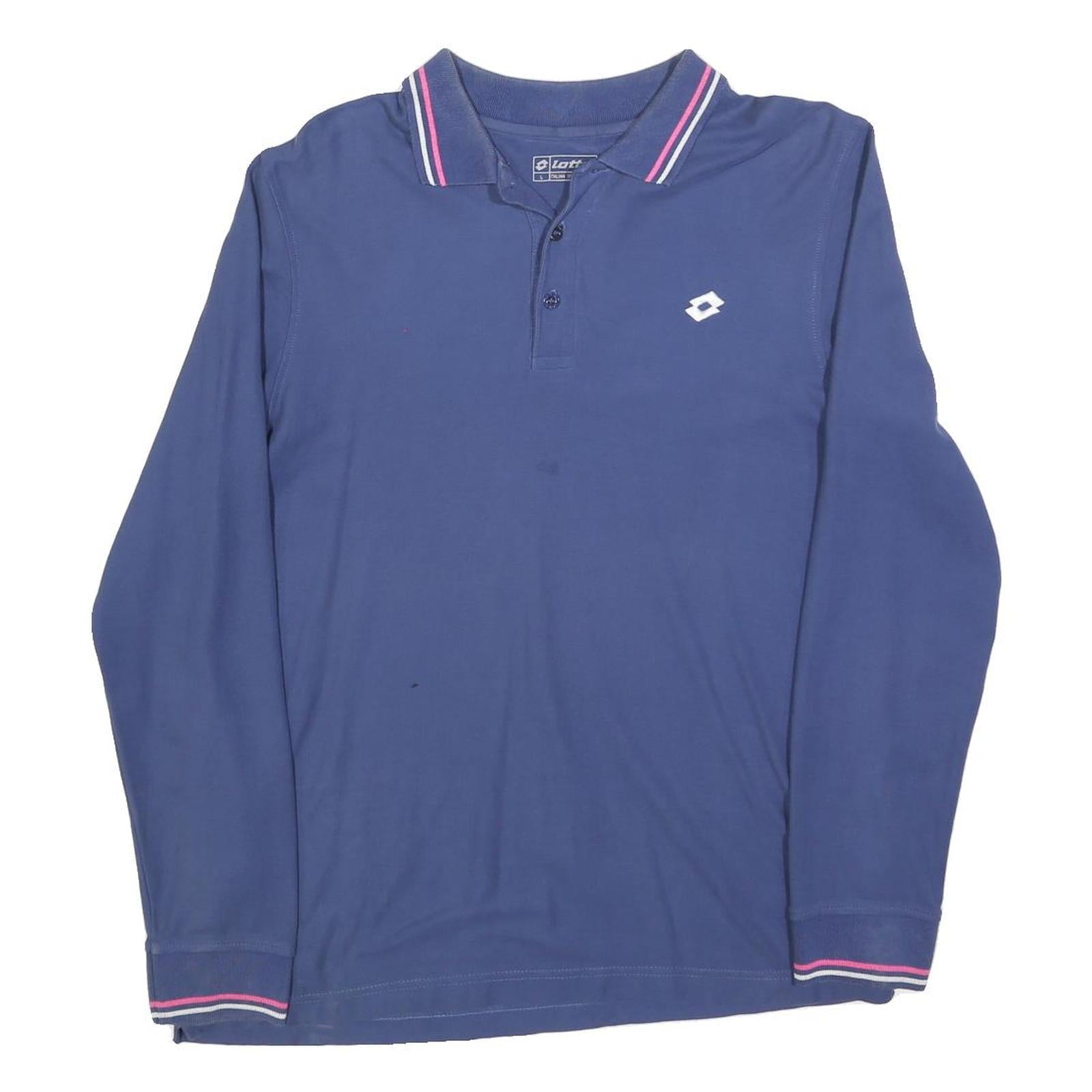 LOTTO Mens Blue Long Sleeve Plain L Polo Shirt Cotton Blend Refurbished - N/A refurbished available on Cerqular