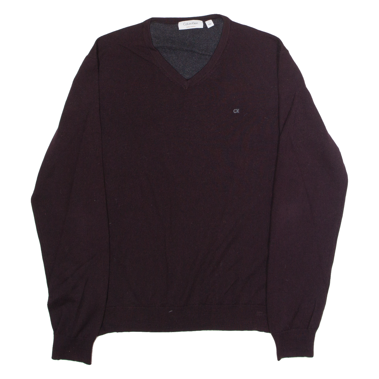 CALVIN KLEIN Mens Jumper Maroon V-Neck Tight Knit Wool L Refurbished - N/A refurbished available on Cerqular