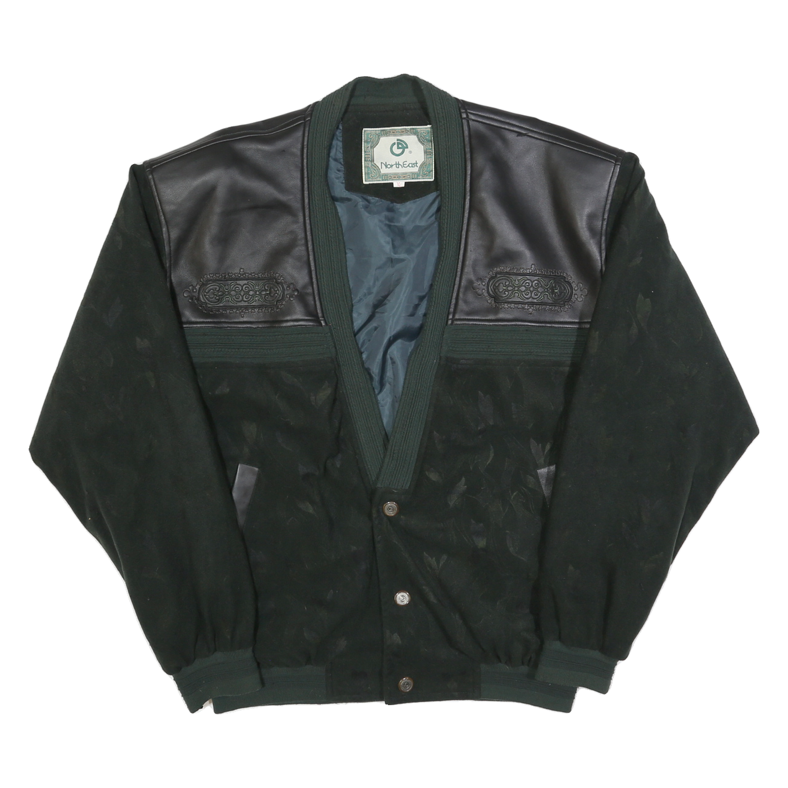 NORTH EAST Mens Black & Dark Green Button Jacket XL Polyester Blend Plain Refurbished - N/A refurbished available on Cerqular