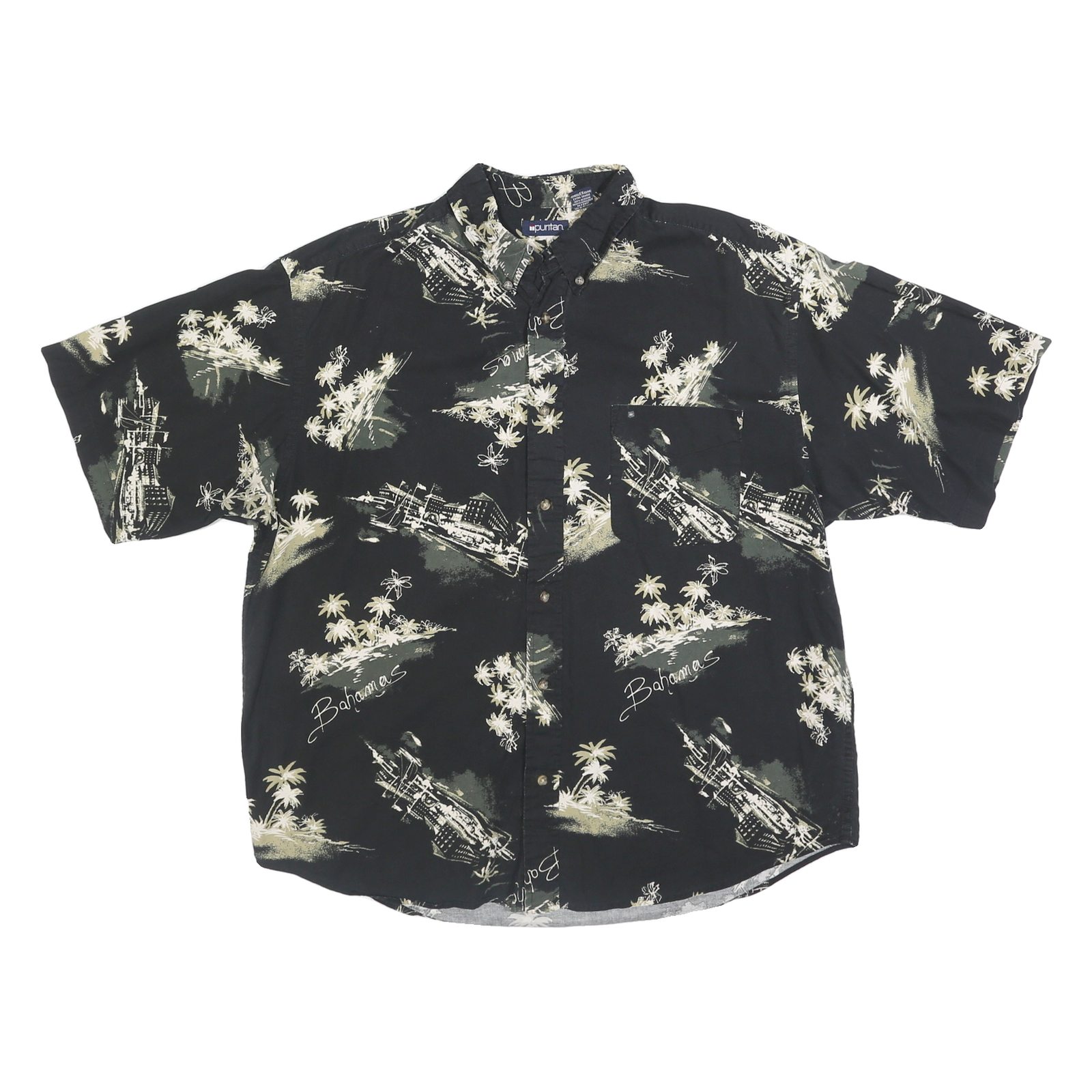 PURITAN Mens Black & Cream Bahamas Print Cotton Shirt XL Casual Button Down Refurbished - N/A refurbished available on Cerqular