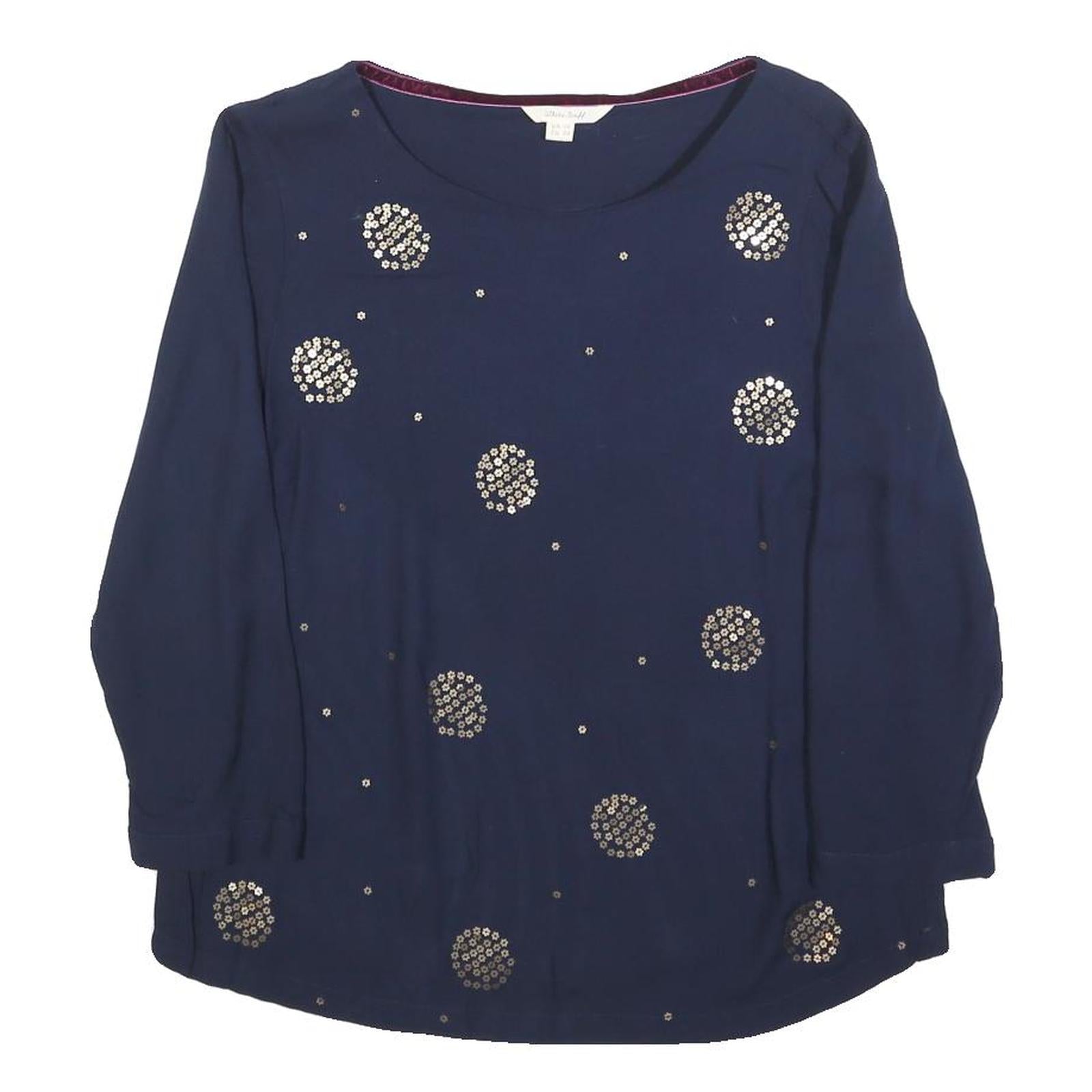 WHITE STUFF Womens Navy Blue Printed Long Sleeve Round Neck Top UK 10 Refurbished - N/A refurbished available on Cerqular