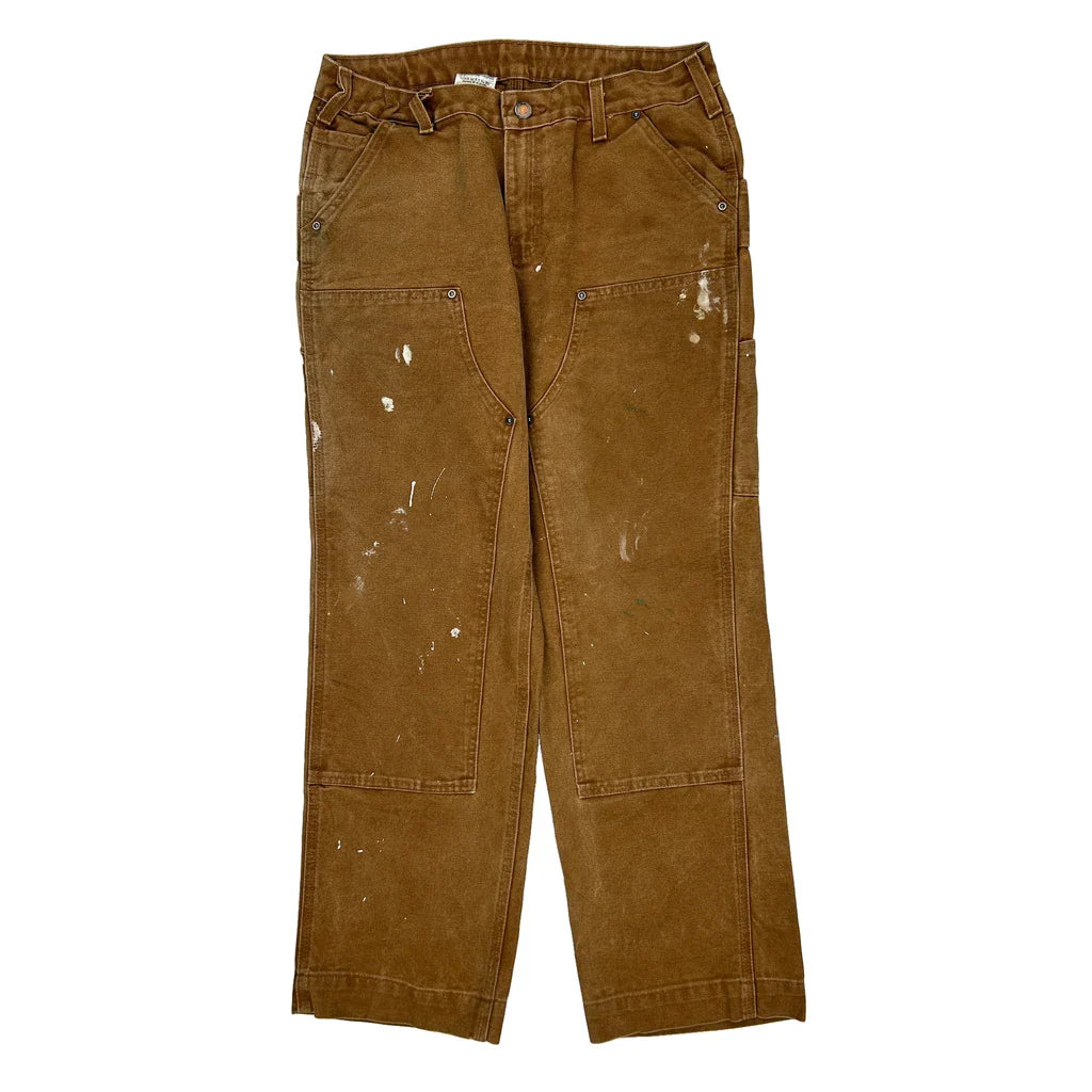 Carhartt Double Knee Carpenter Trousers - 32W 28L Brown Cotton Refurbished - Thrifted (note: this is a term often used to describe second- refurbished available on Cerqular
