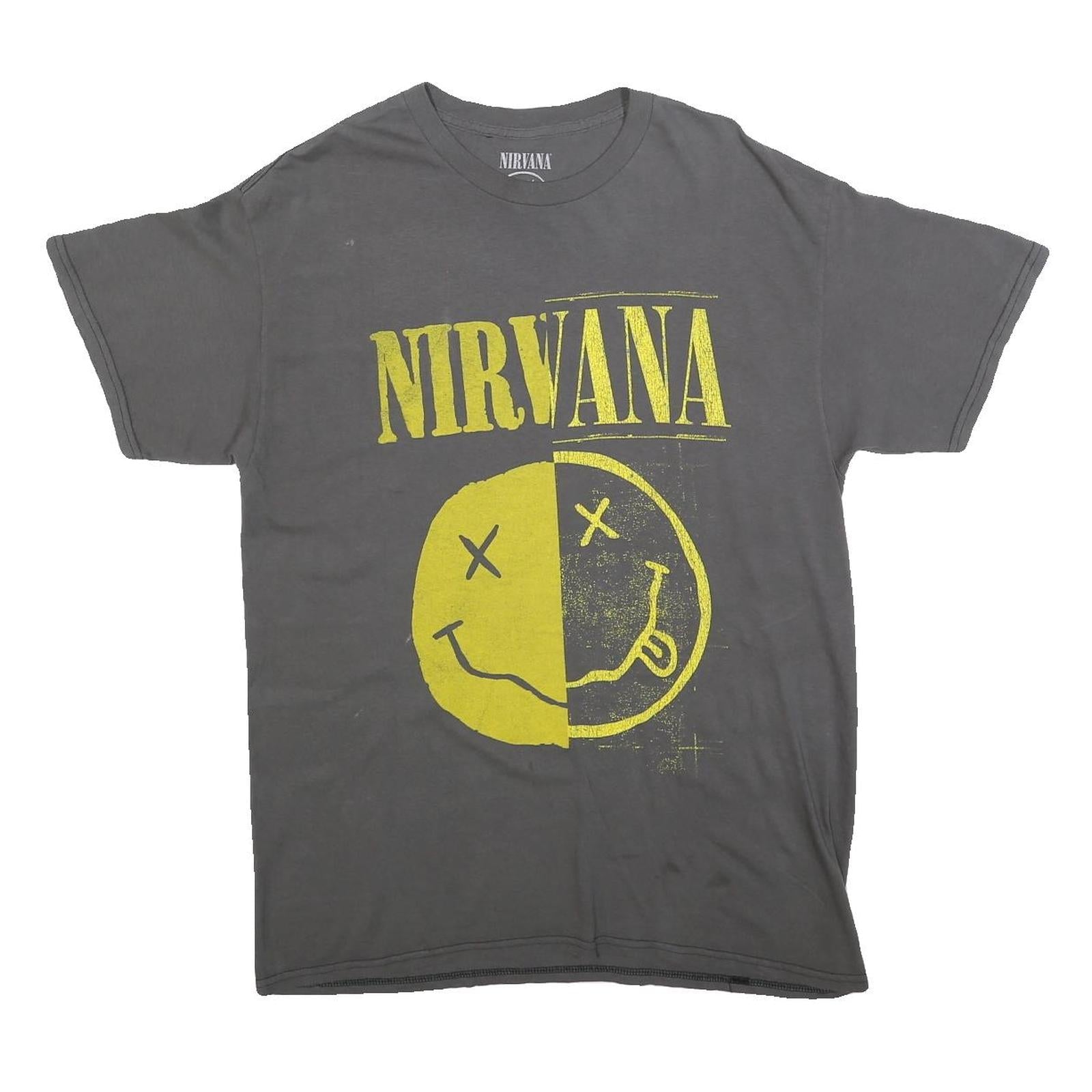 NIRVANA Mens Grey Yellow Graphic T-Shirt M Short Sleeve Crew Neck Band Vintage Refurbished - N/A refurbished available on Cerqular