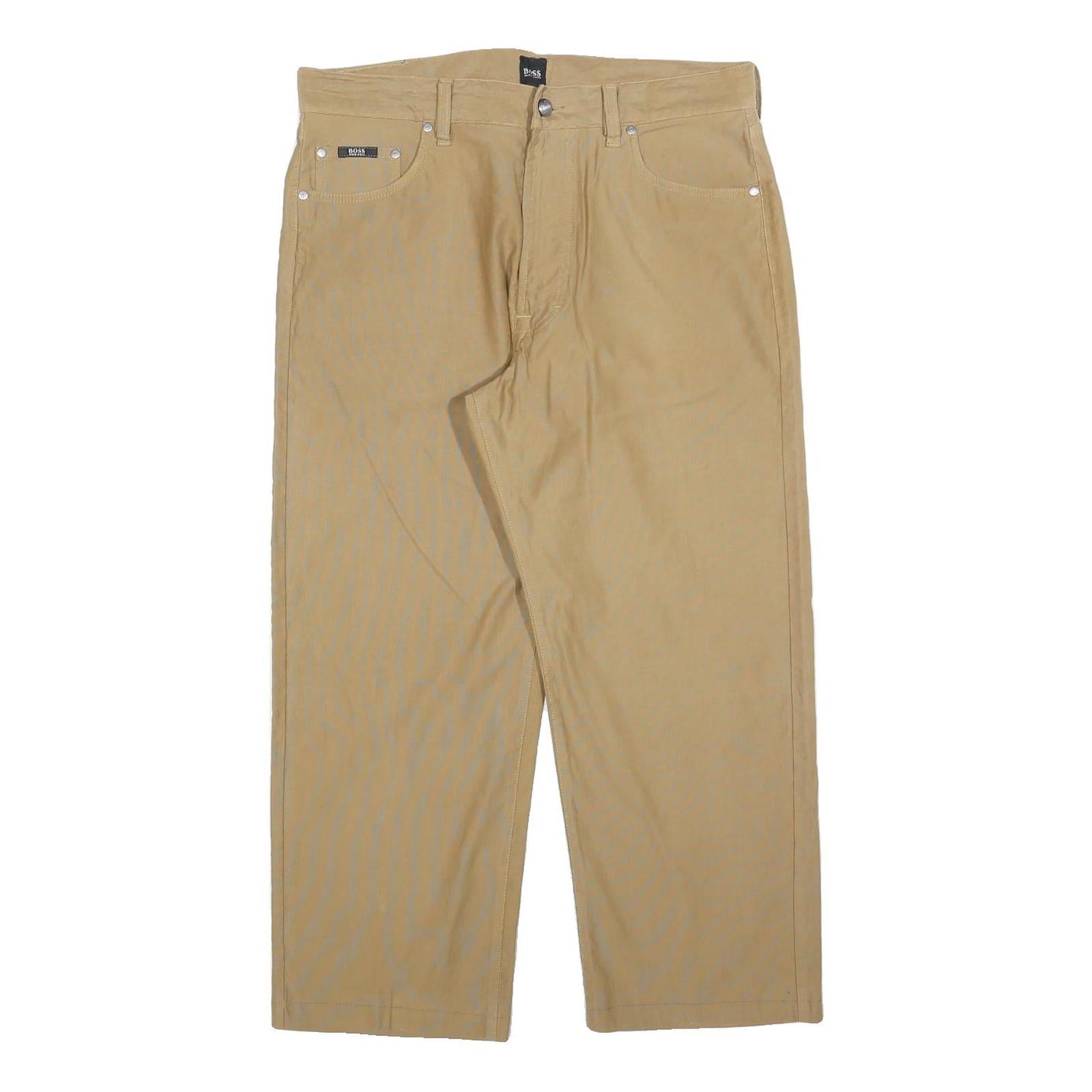 BOSS HUGO BOSS Mens Cotton Blend Beige Regular Fit Straight Trousers W36 L26 Refurbished - N/A refurbished available on Cerqular