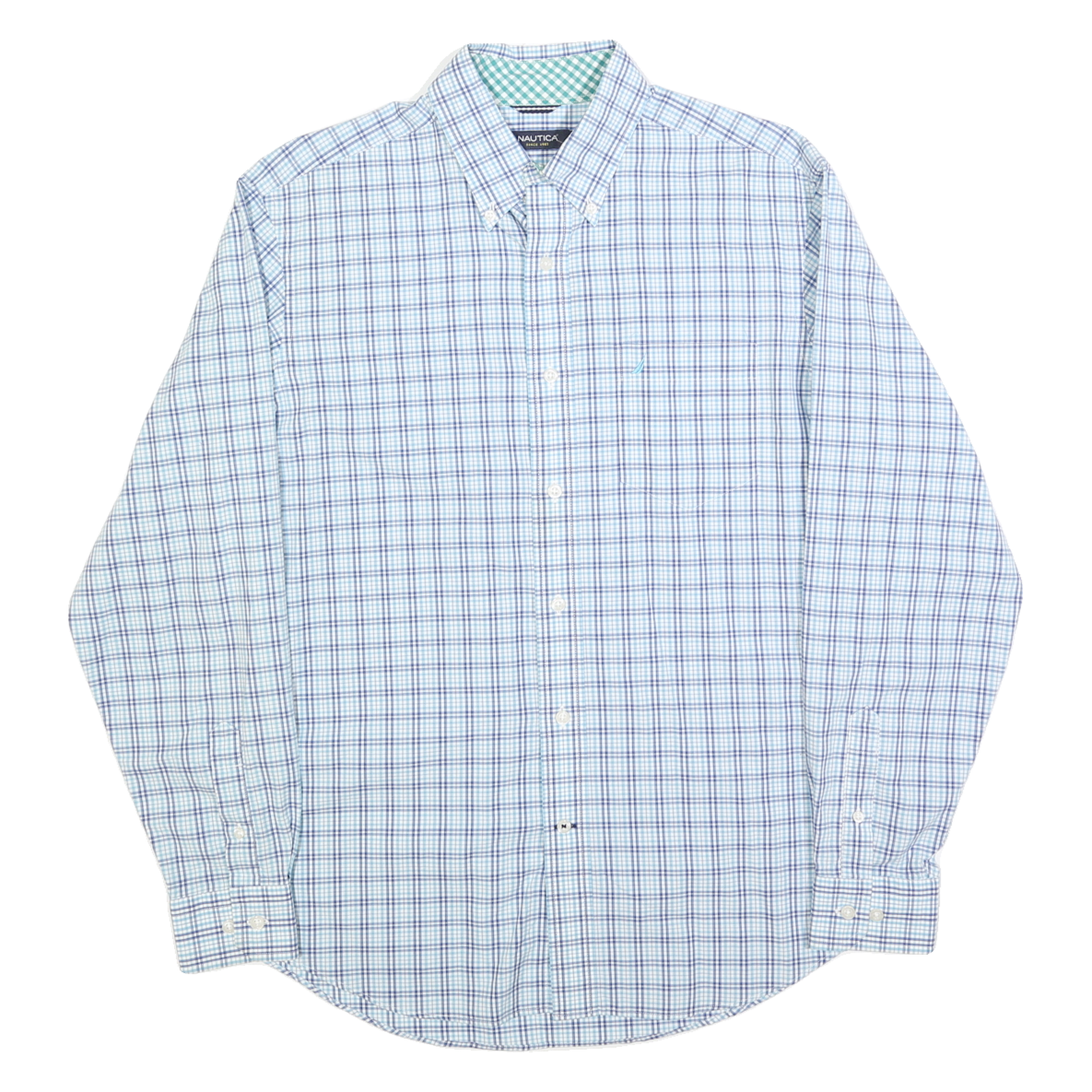 NAUTICA Mens Blue Check Shirt M Cotton Blend Button-Down Collar Long Sleeve Refurbished - N/A refurbished available on Cerqular