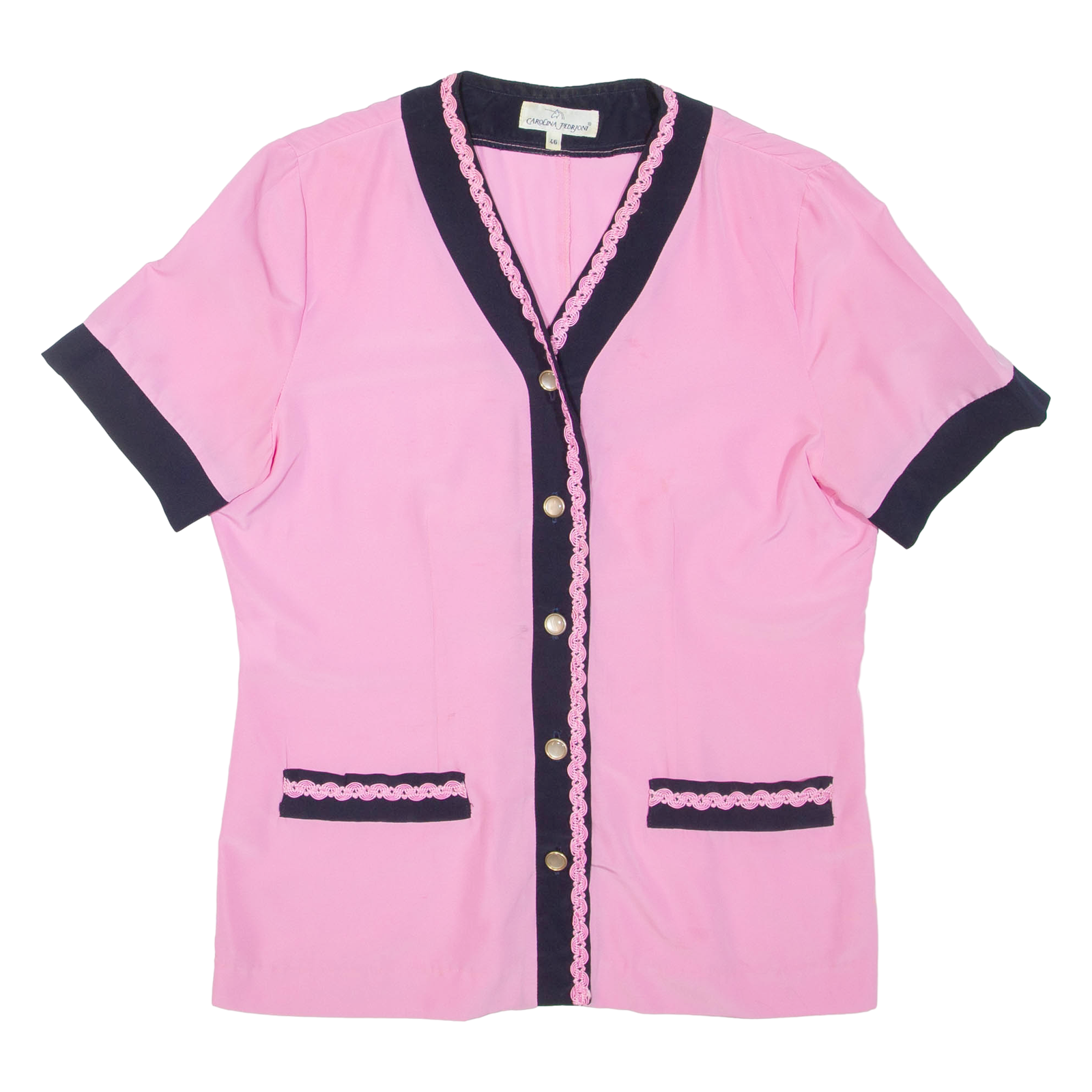 CAROLINA PEDRONI Womens Blouse Pink V-Neck M Refurbished - N/A refurbished available on Cerqular