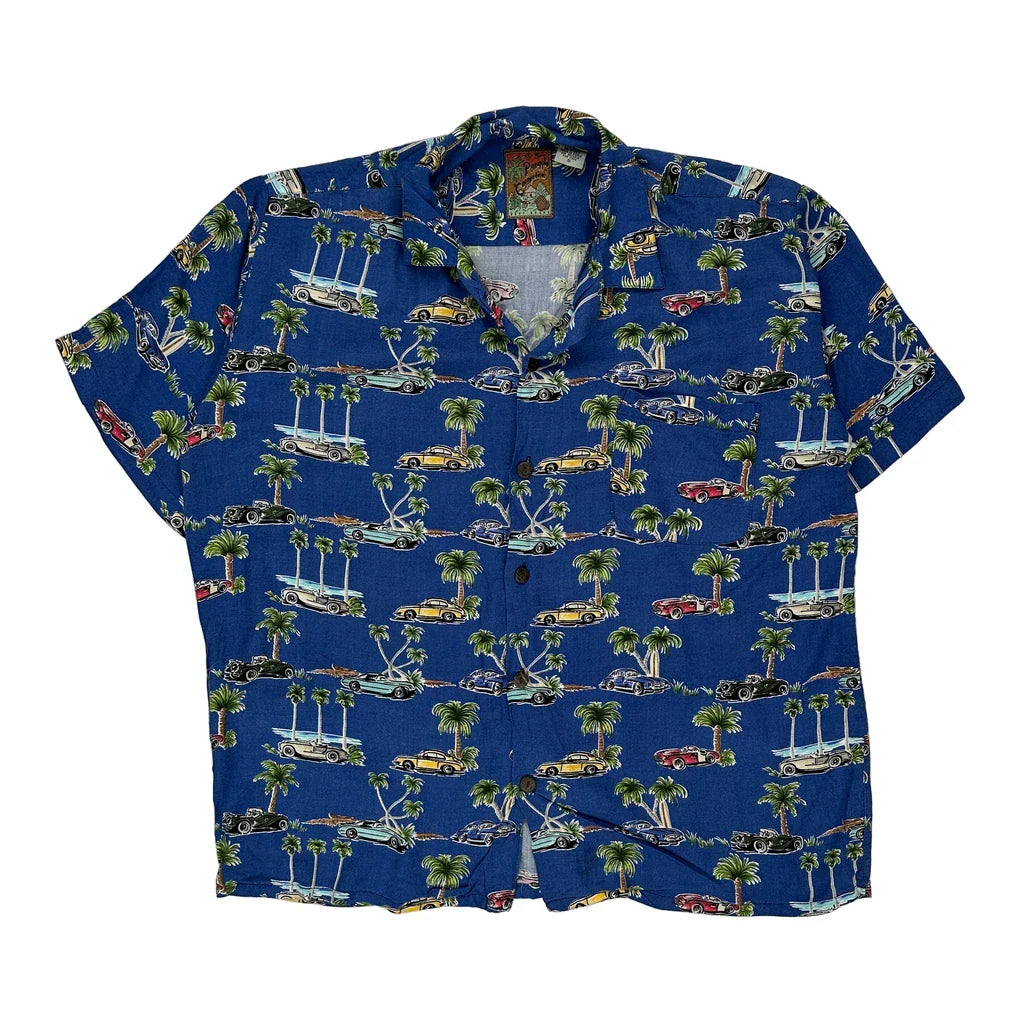 Pineapple Connection Graphic Hawaiian Shirt - Small Blue Viscose Refurbished - Thrifted (note: this is a term often used to describe second- refurbished available on Cerqular