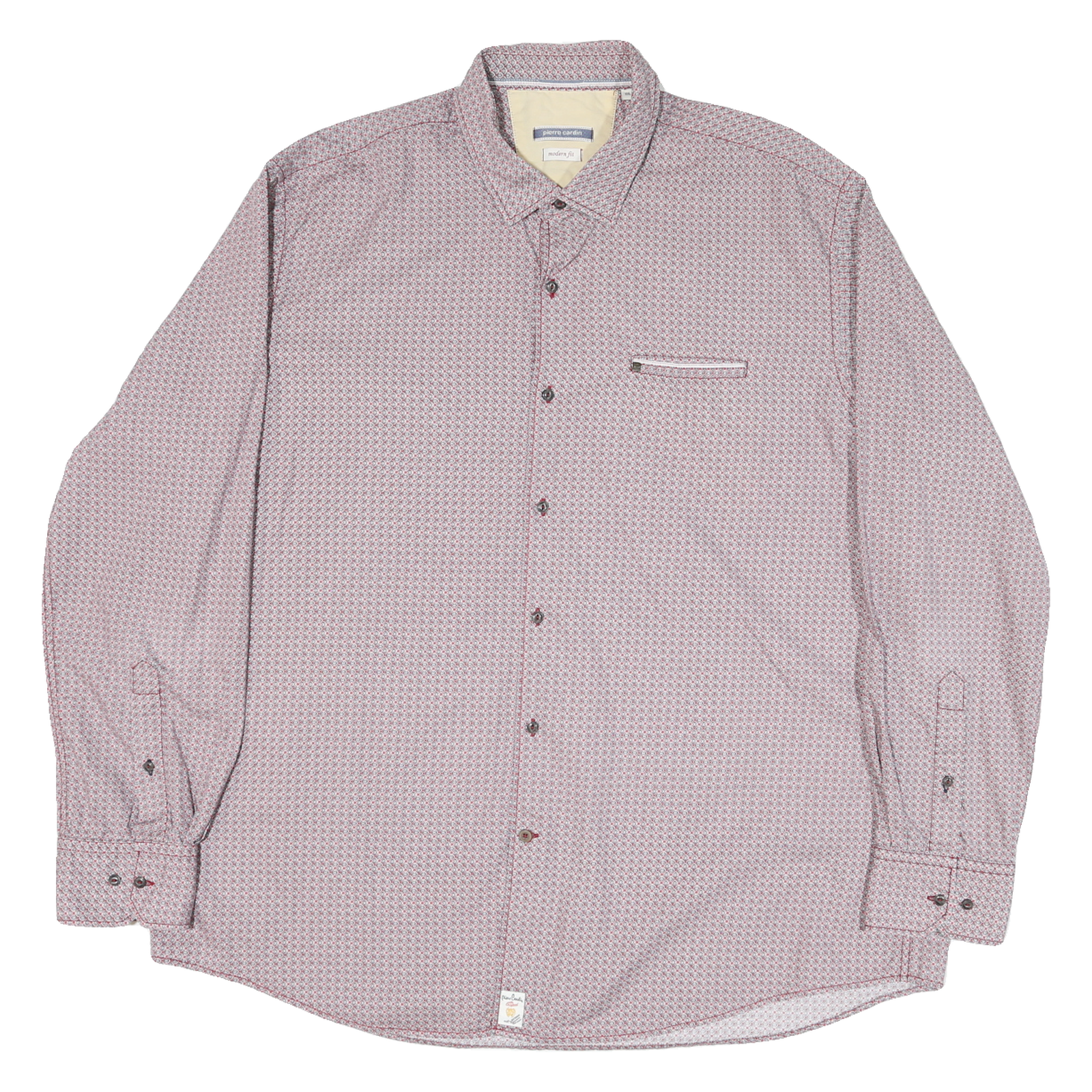 PIERRE CARDIN Mens Red & White Patterned Shirt 2XL Cotton Blend Long Sleeve Refurbished - N/A refurbished available on Cerqular