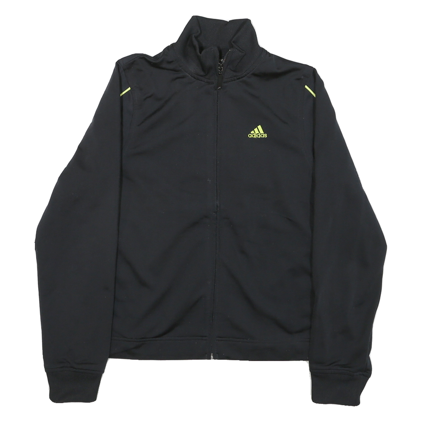 ADIDAS Womens Black & Lime Track Jacket UK 10 Polyester Blend Zip Athletic Fit Refurbished - N/A refurbished available on Cerqular