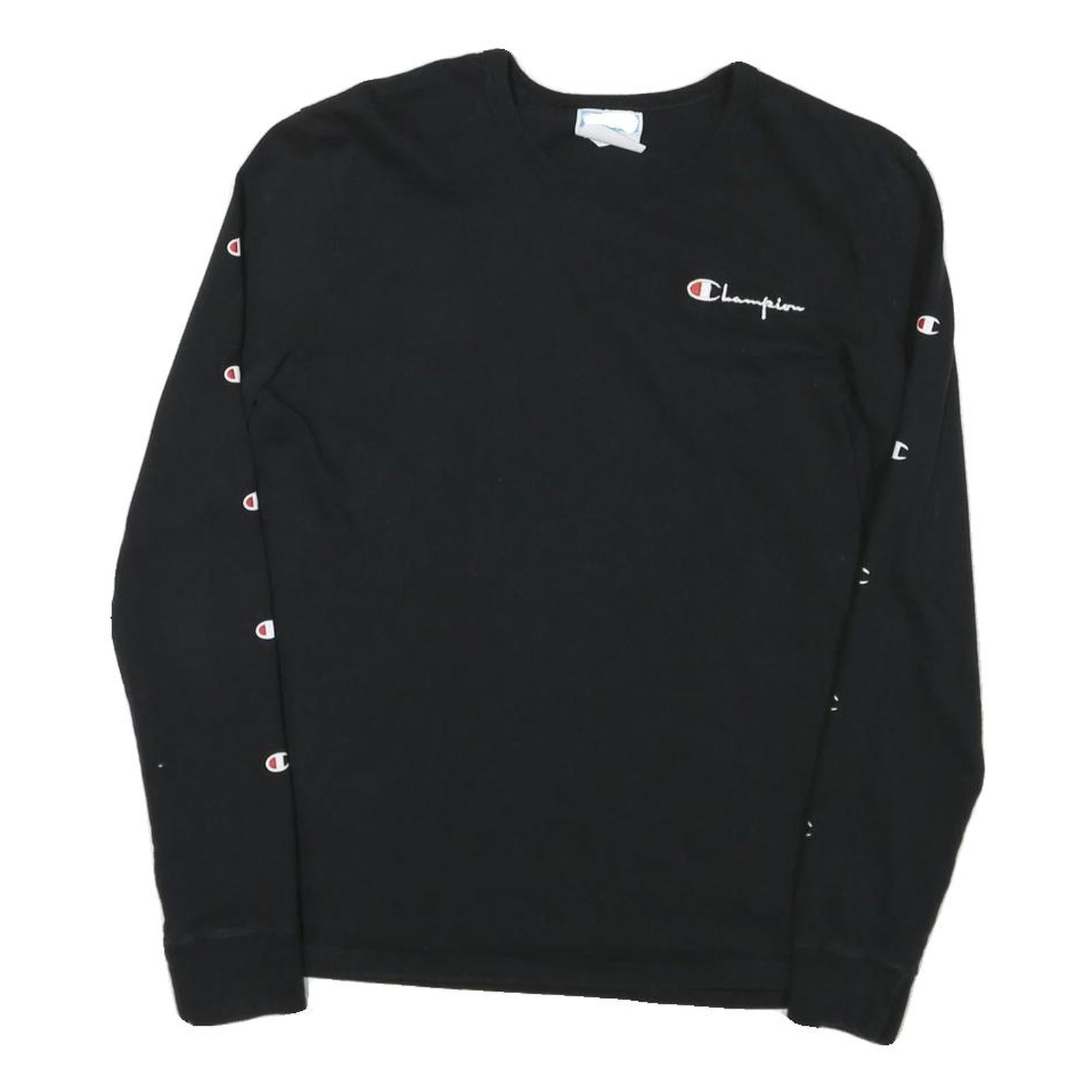 CHAMPION Mens Black Long Sleeve Crew Neck Logo Print T-Shirt S Refurbished - N/A refurbished available on Cerqular