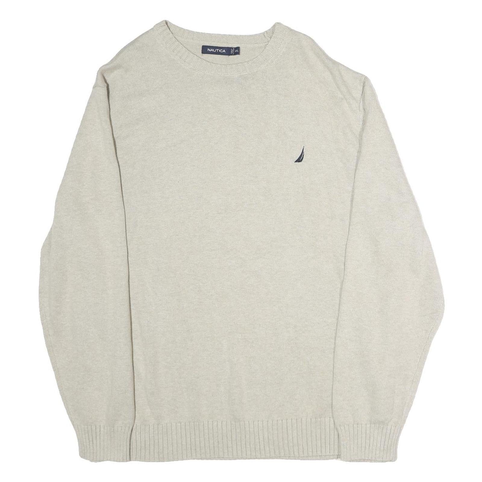 NAUTICA Mens Cream Plain Cotton Pullover Basic Knit 2XL Casual Jumper Crew Neck Refurbished - N/A refurbished available on Cerqular