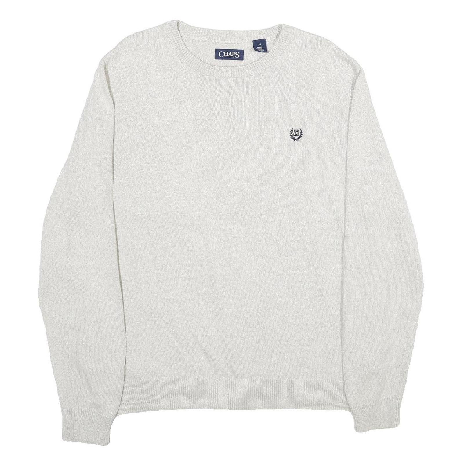 CHAPS Mens White Plain Jumper Crew Neck Basic Knit L Classic Cotton Knitwear Refurbished - N/A refurbished available on Cerqular