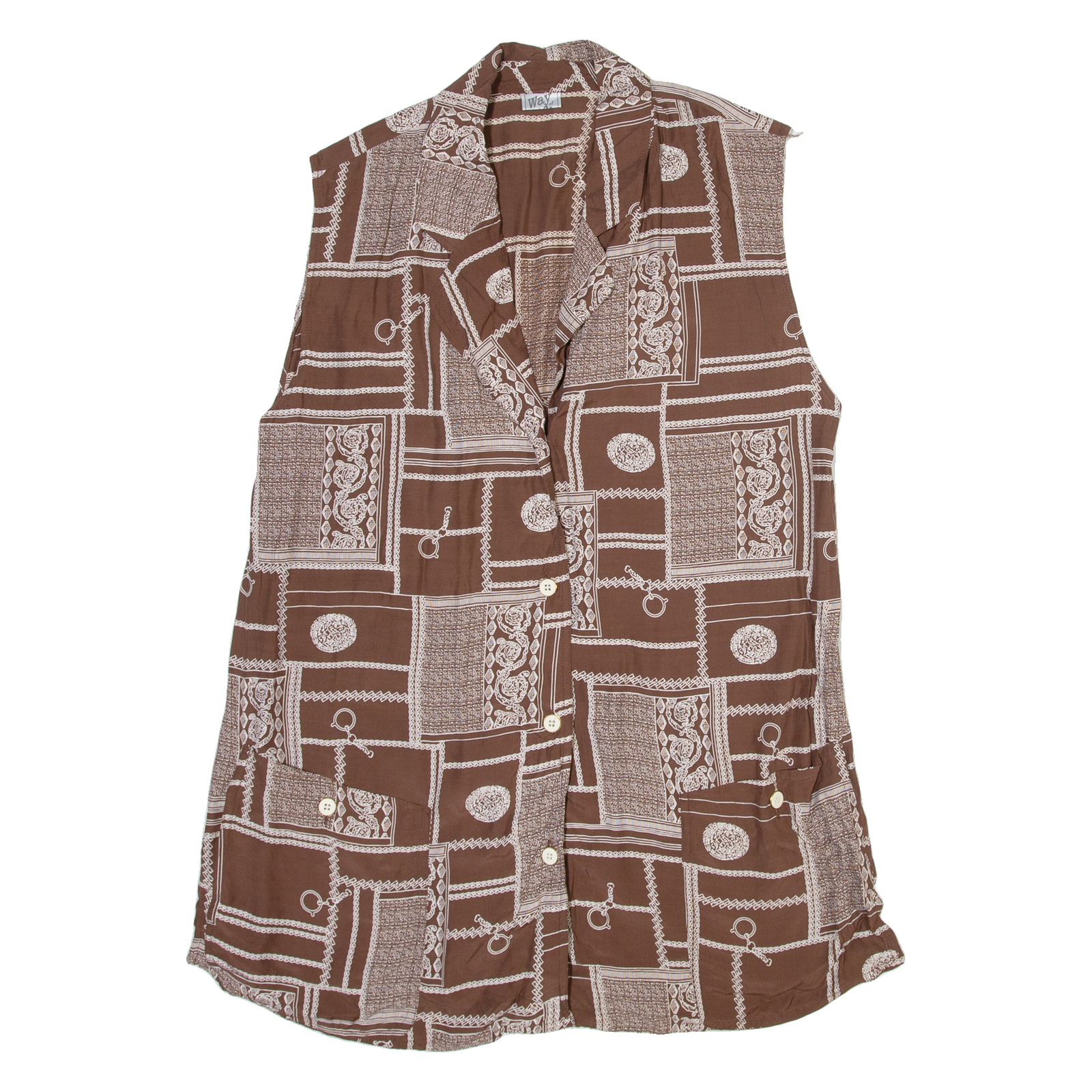WAY Womens Printed Vest Brown V-Neck Sleeveless Crazy Pattern M Refurbished - N/A refurbished available on Cerqular
