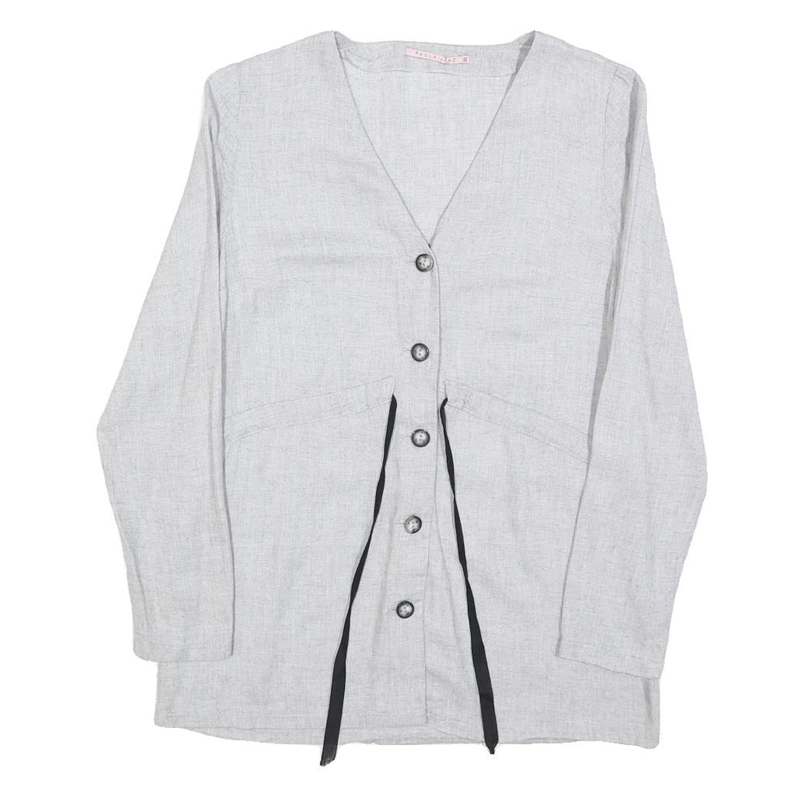 PAULA JANZ Womens Grey Wool Blend Button Top Long Sleeve V-Neck XS Stylish Refurbished - N/A refurbished available on Cerqular